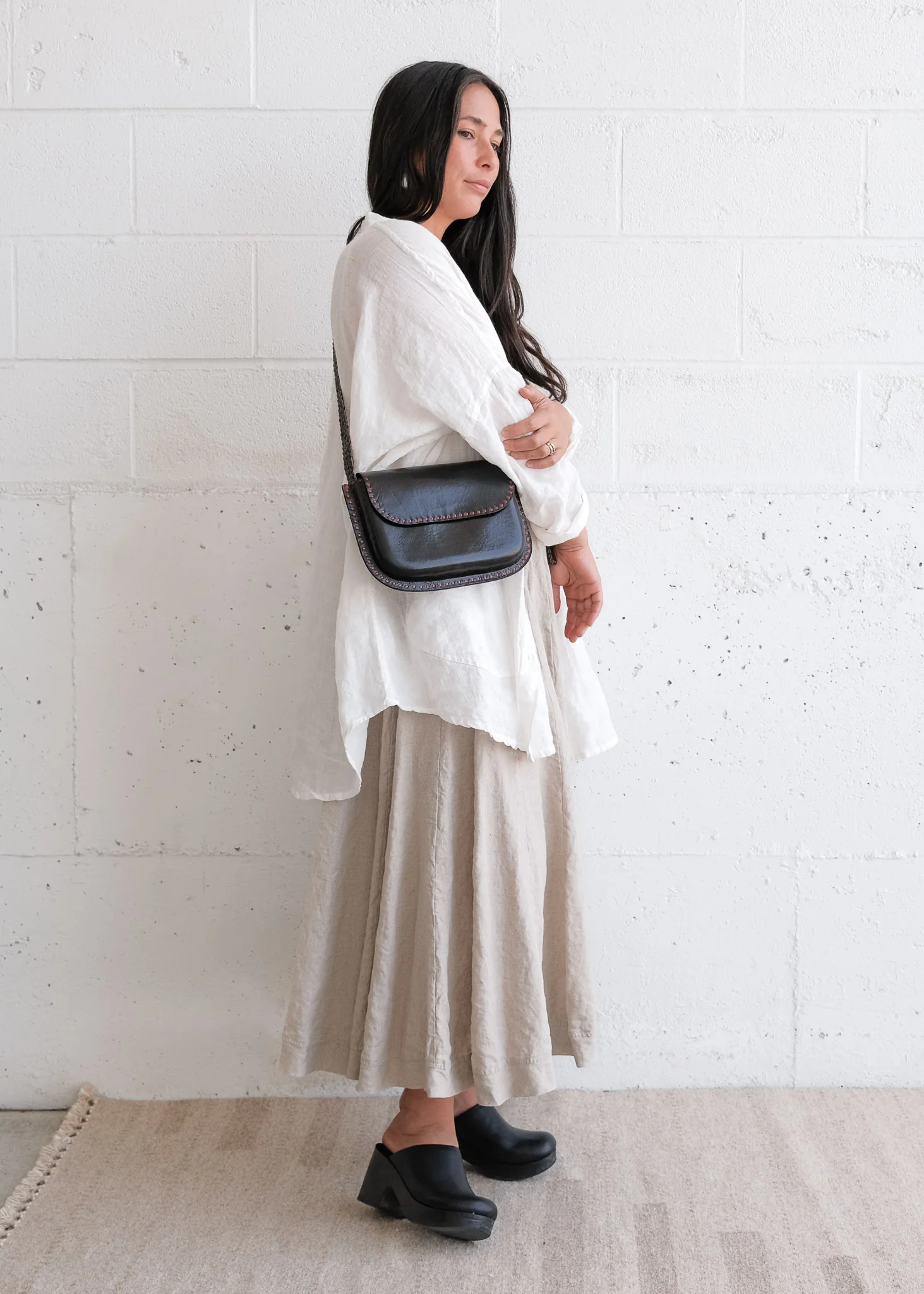 Leather Crossbody Bag - Braided - Black with Red Stitching - Image 5