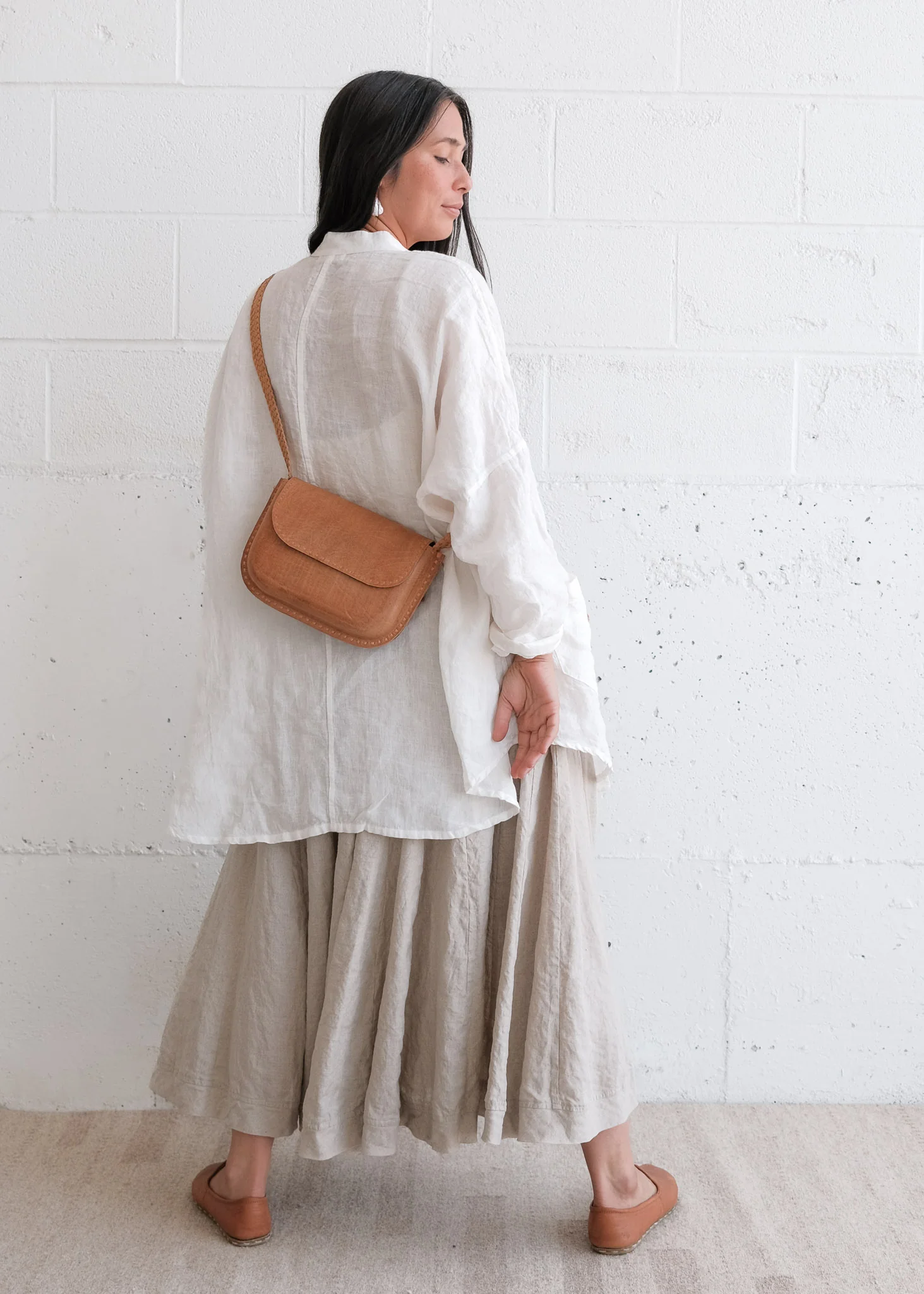 Leather Crossbody Bag - Braided - Tan - Image 3