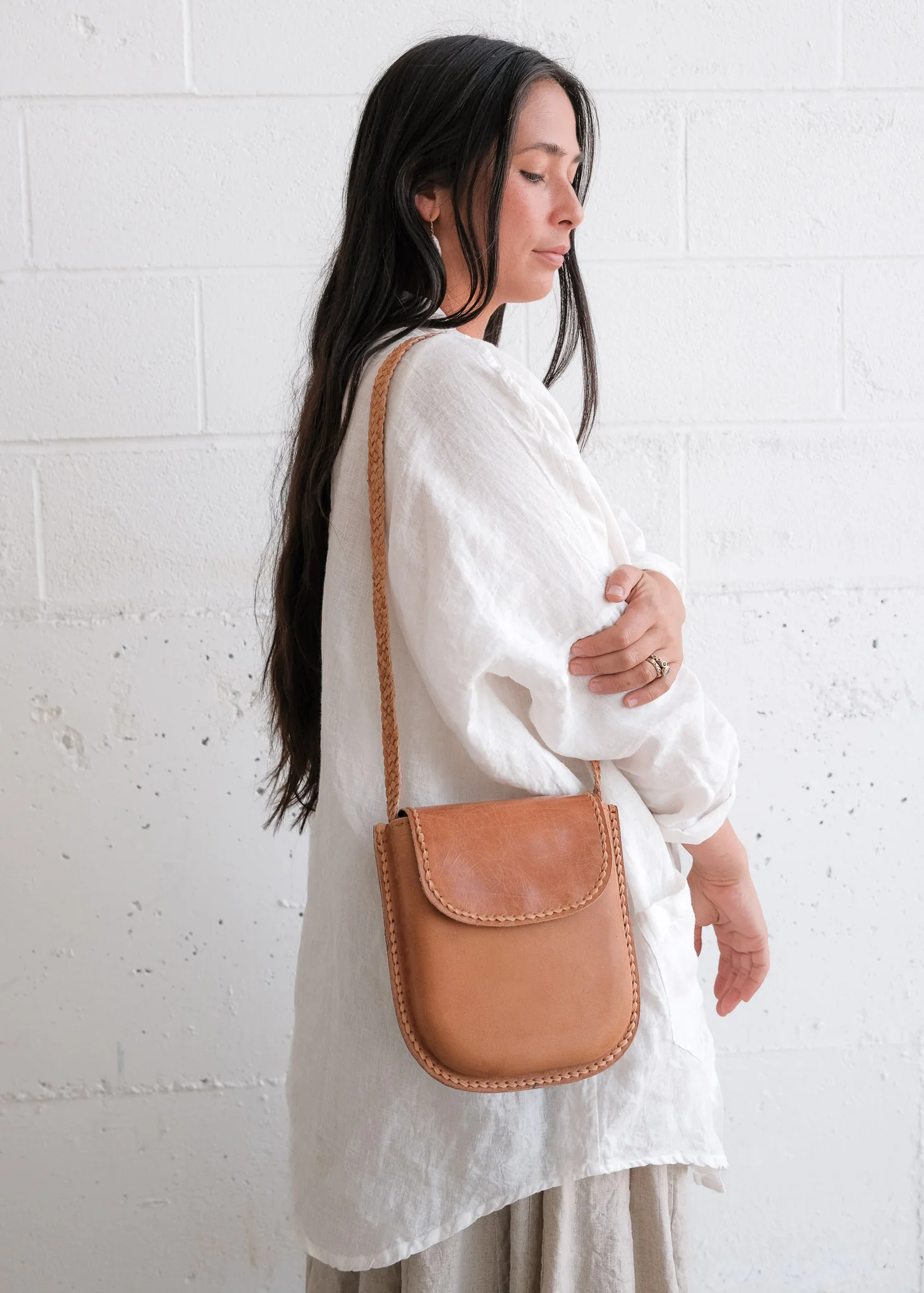 Leather Dewdrop Bag - Braided - Tan