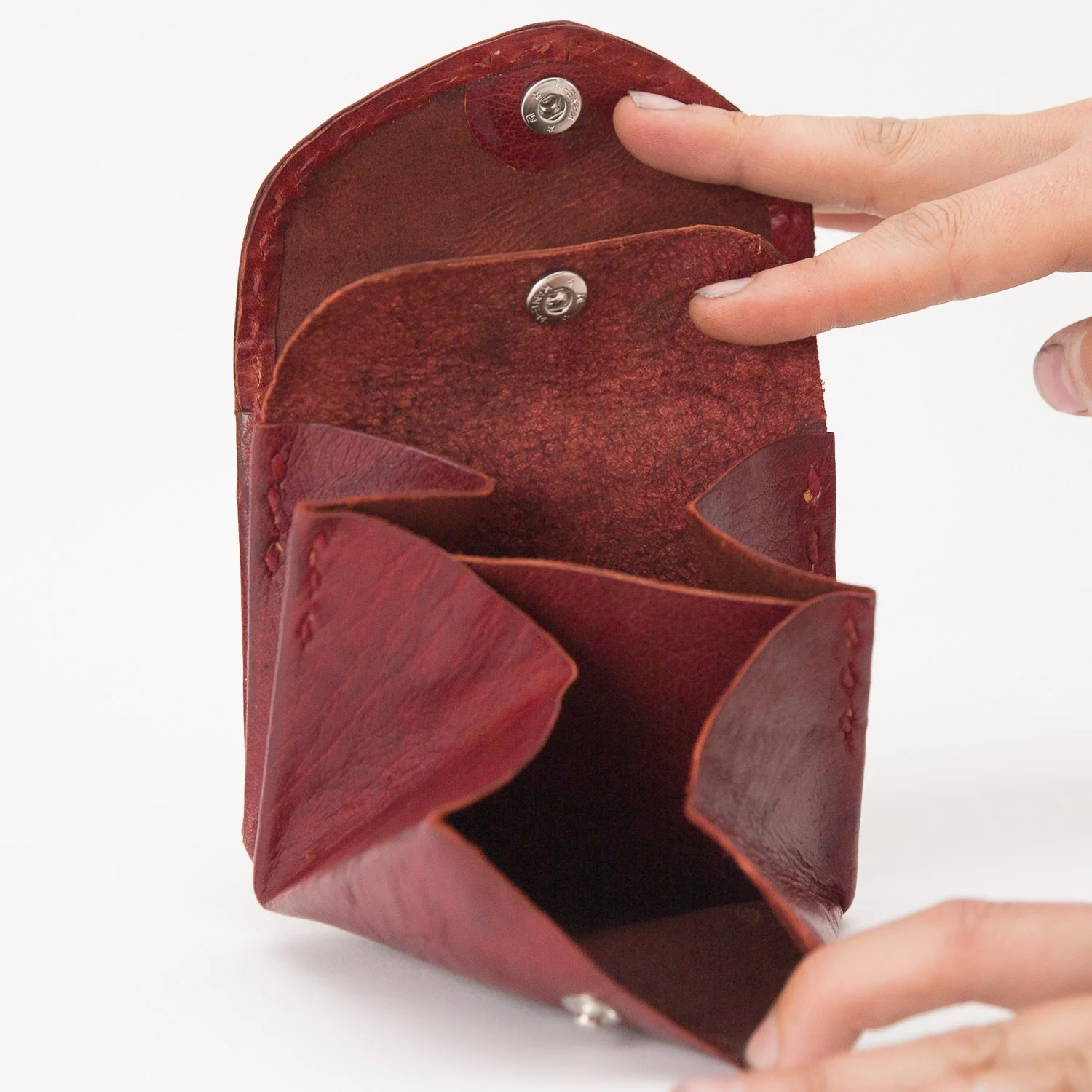 Leather Double Pocket Pouch - Deep Red - Image 3