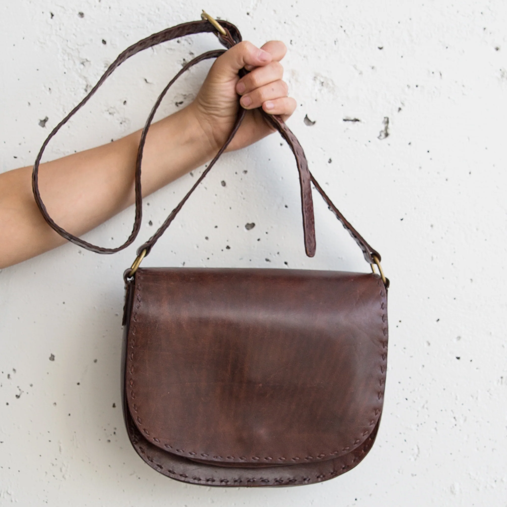 Leather Double Pocket Shoulder Bag - Brown - Image 2