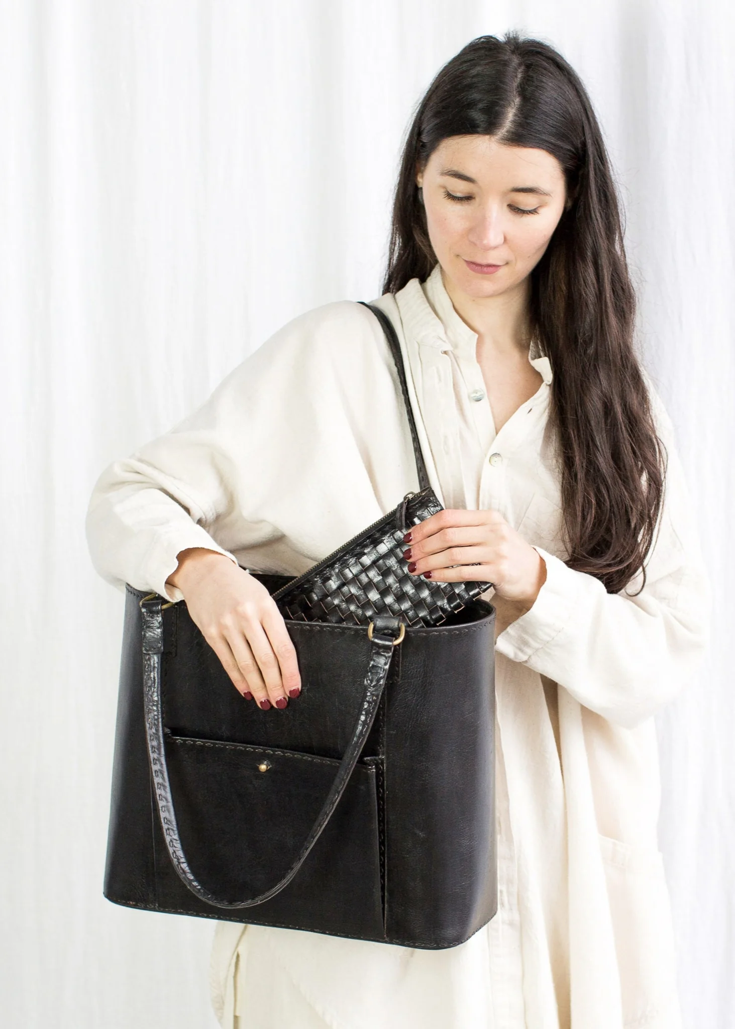 Leather Market Bag - Black