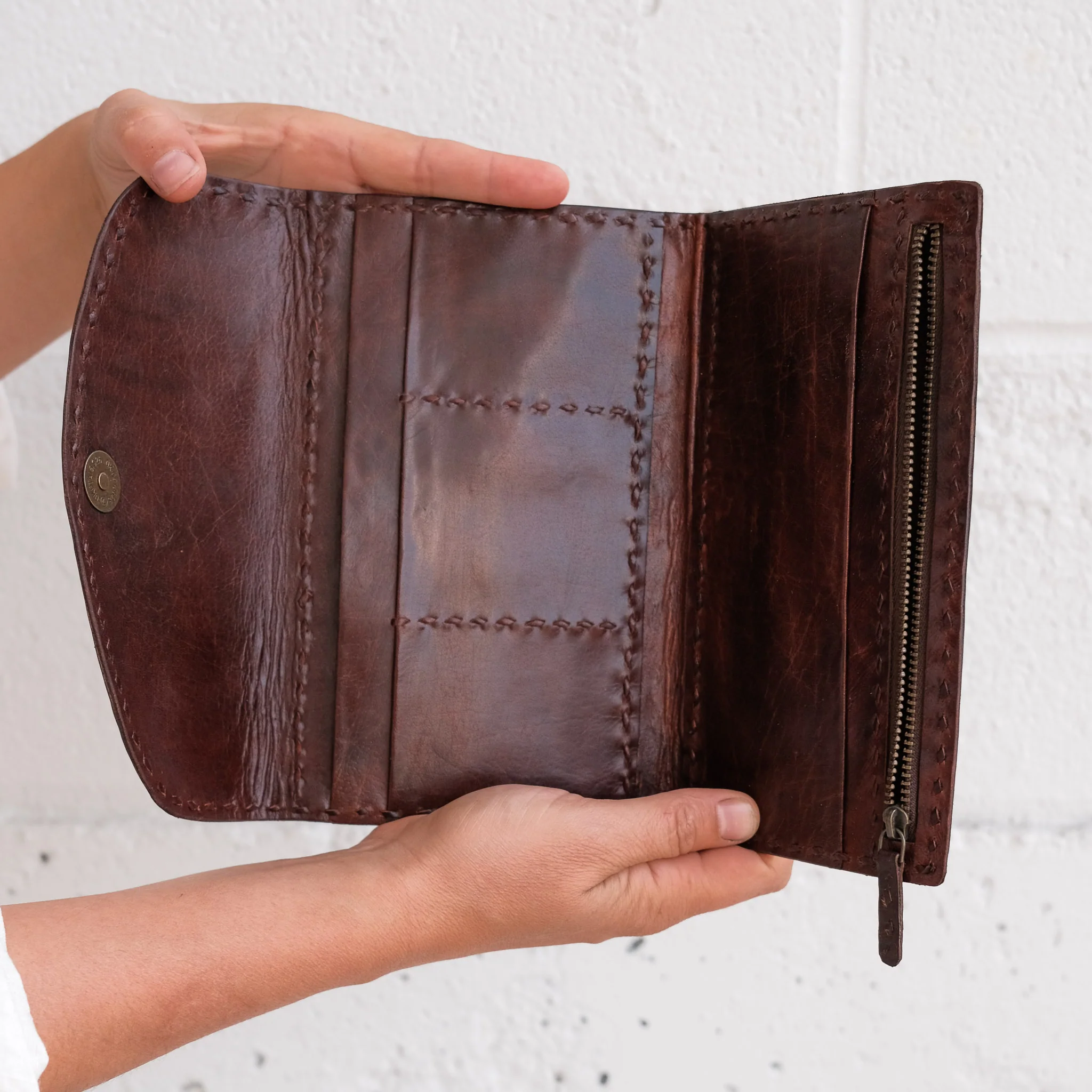 Leather Trifold Wallet - Brown - Image 2