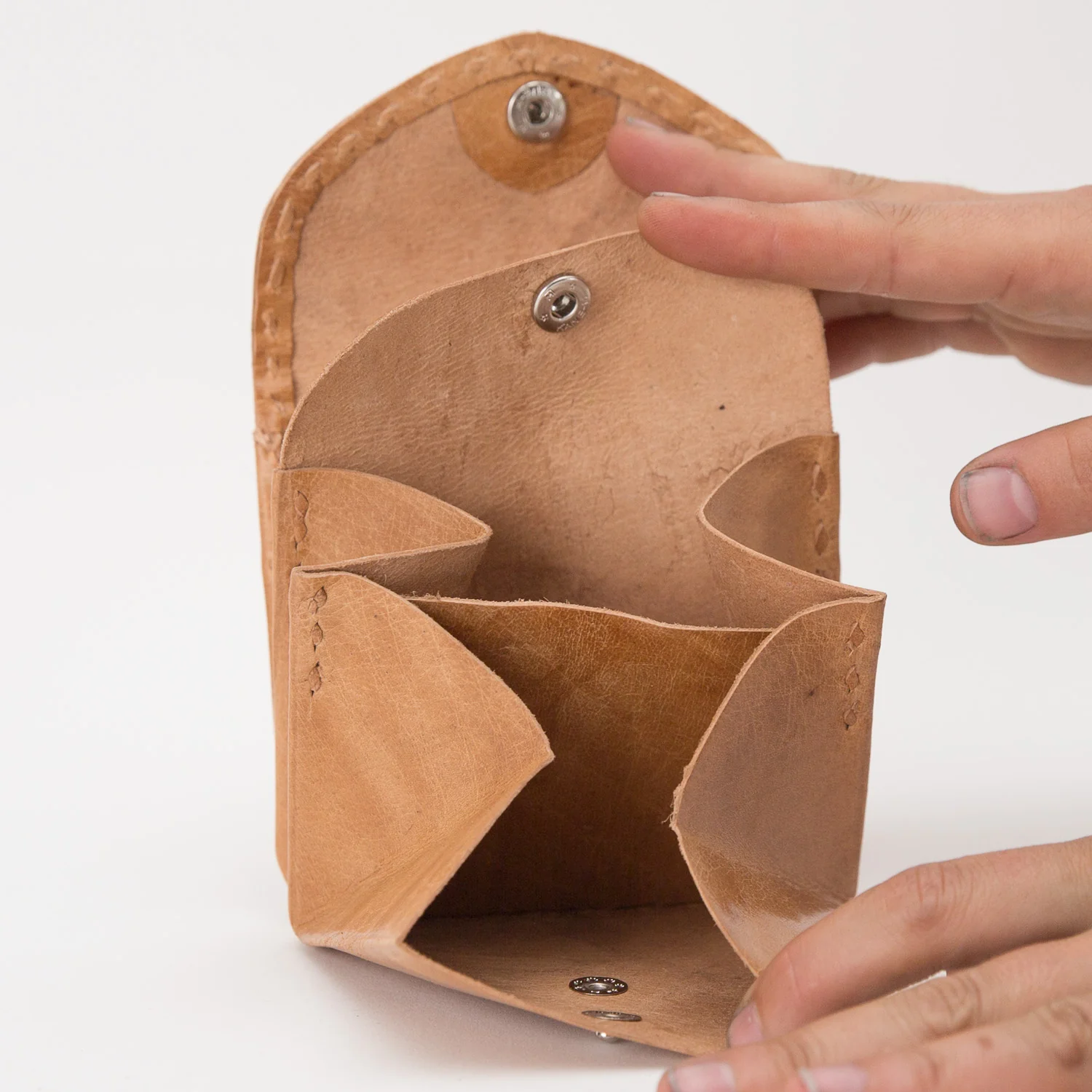 Leather Double Pocket Pouch - Tan - Image 3