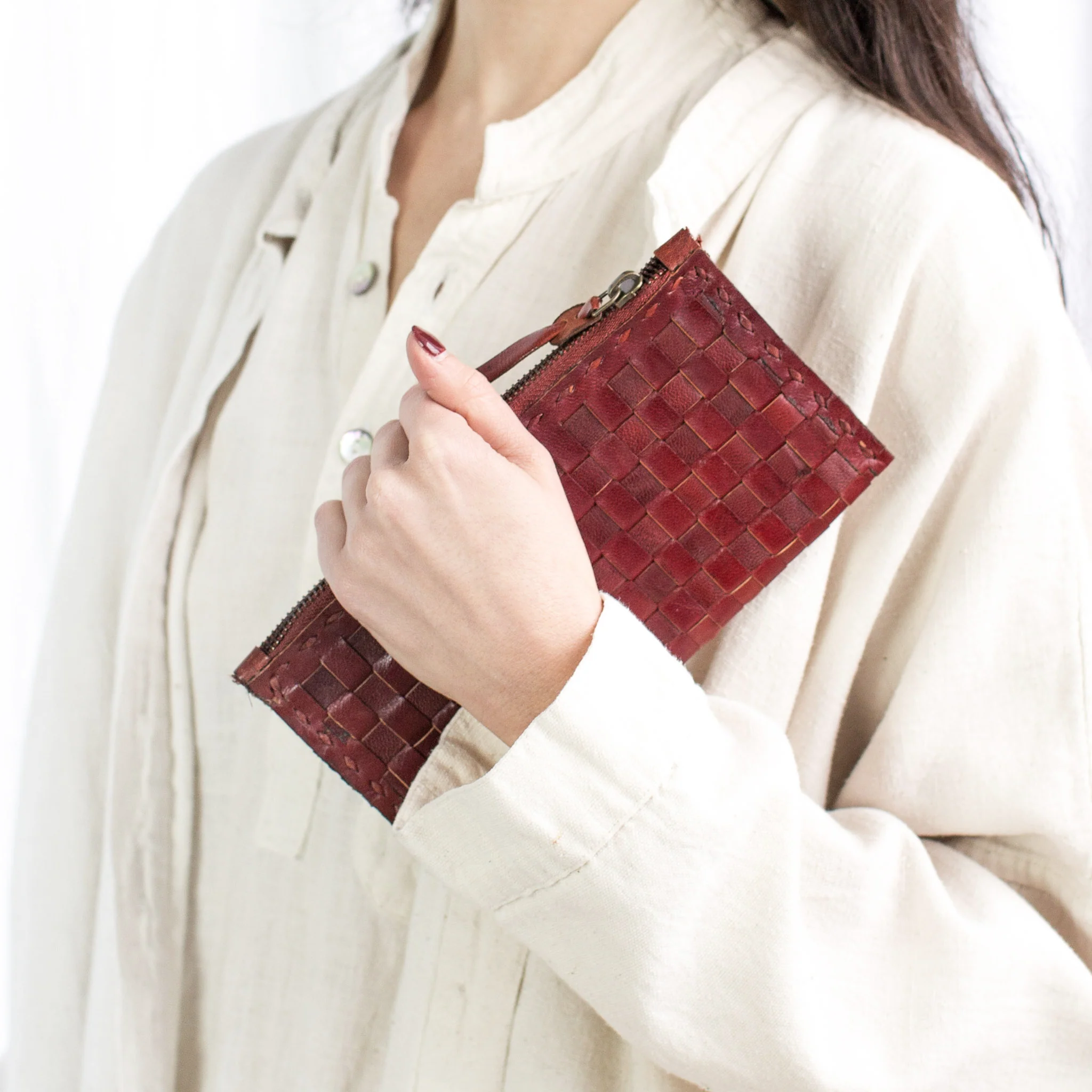 Leather Woven Wallet - Medium - Red - Image 3