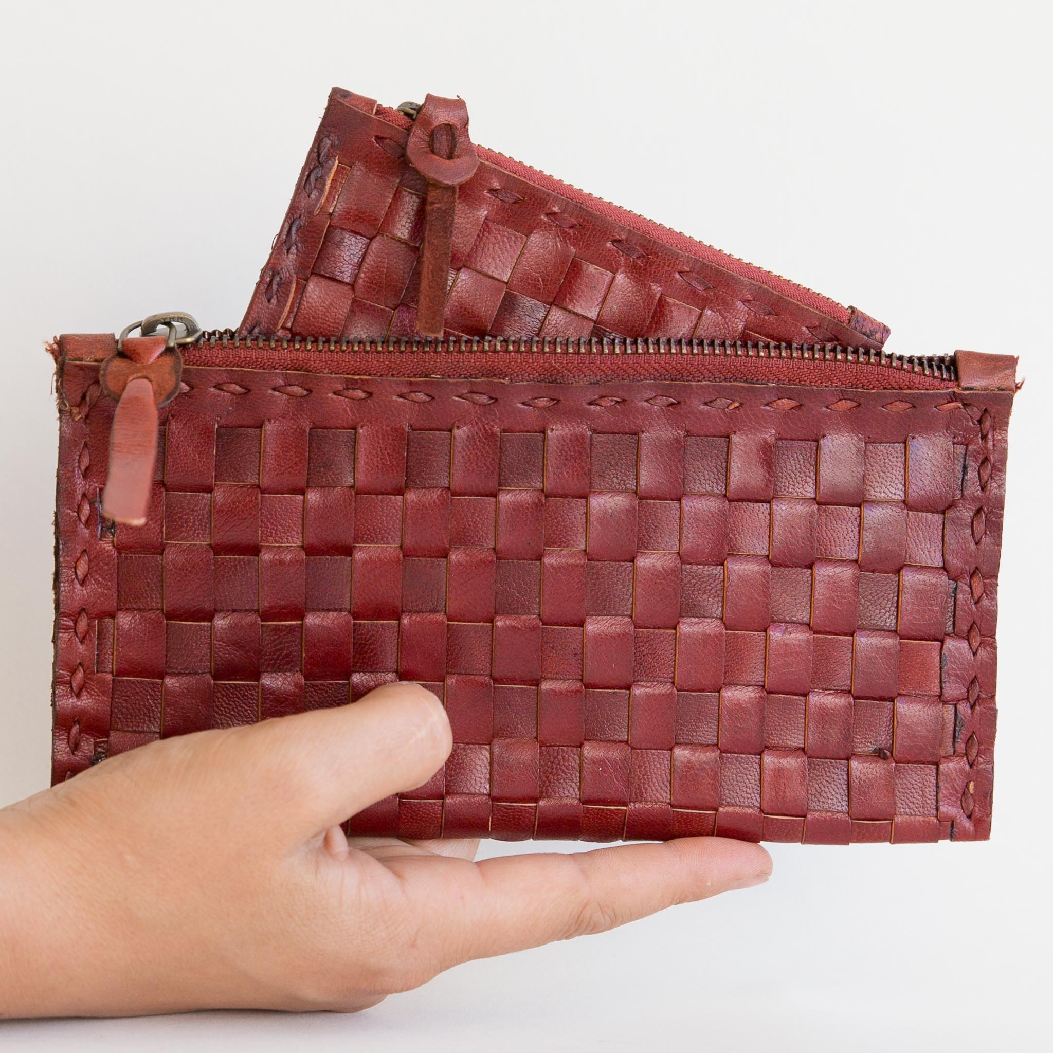 Leather Woven Wallet - Medium - Red - Image 4