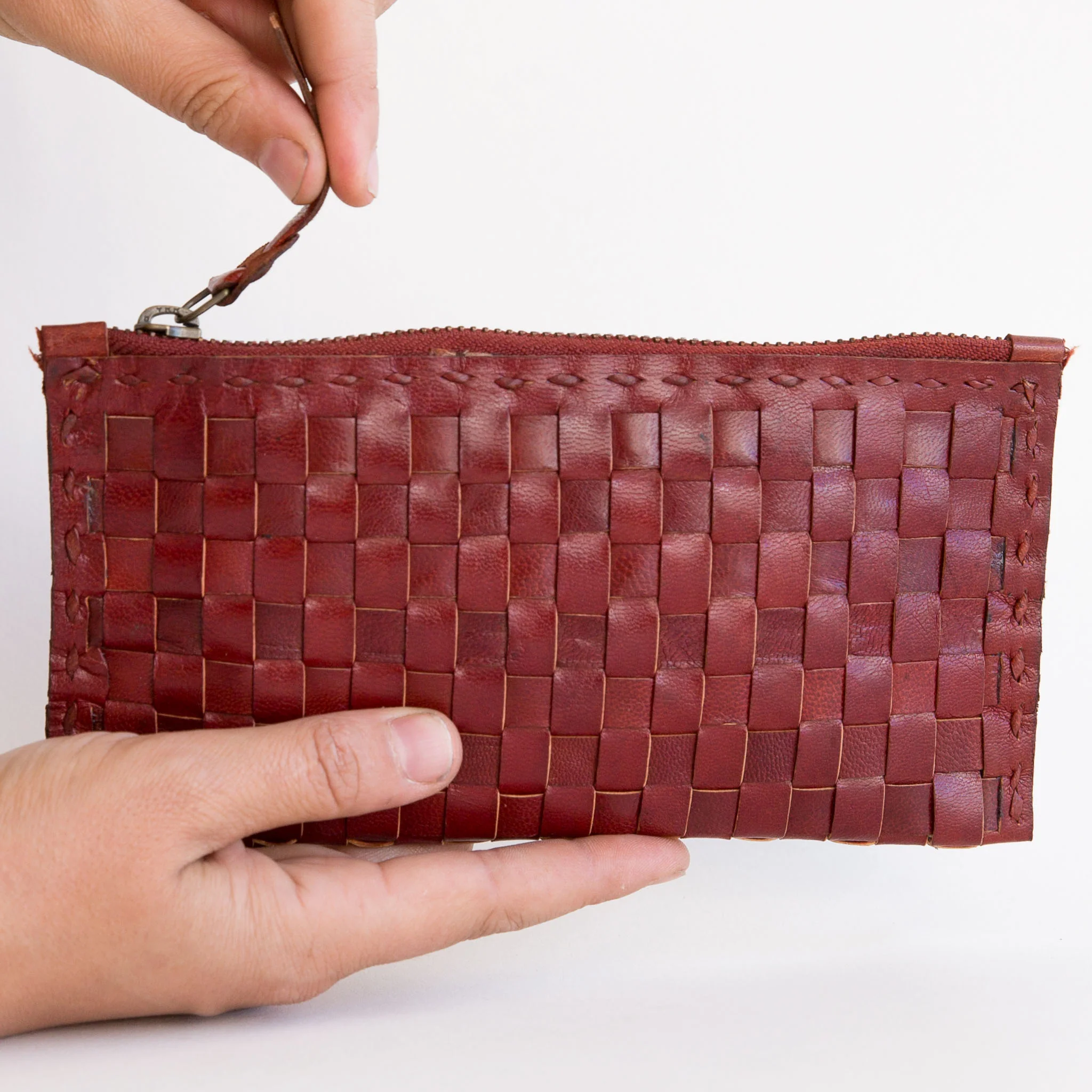 Leather Woven Wallet - Medium - Red - Image 5
