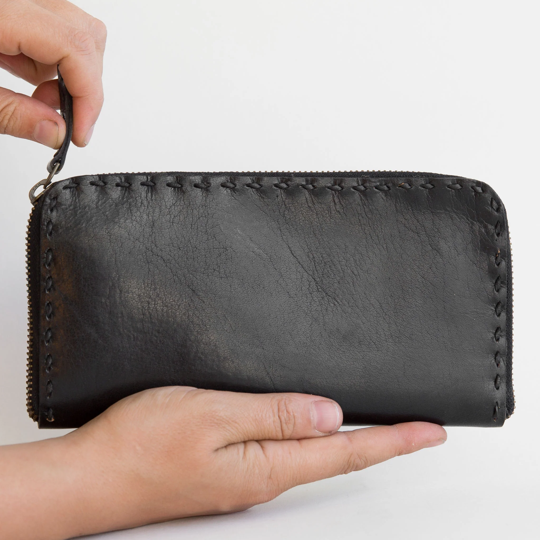 Leather Travel Wallet - Long - Black - Image 4