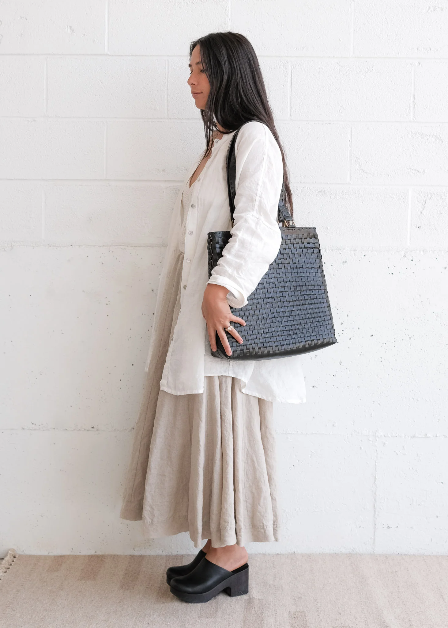 Leather Woven Carryall - Black - Image 3