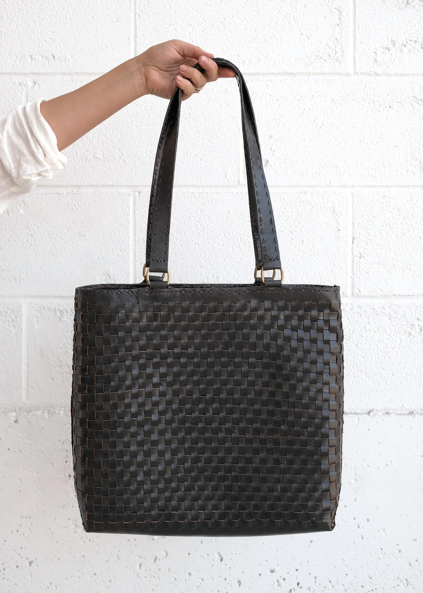 Leather Woven Carryall - Black - Image 6