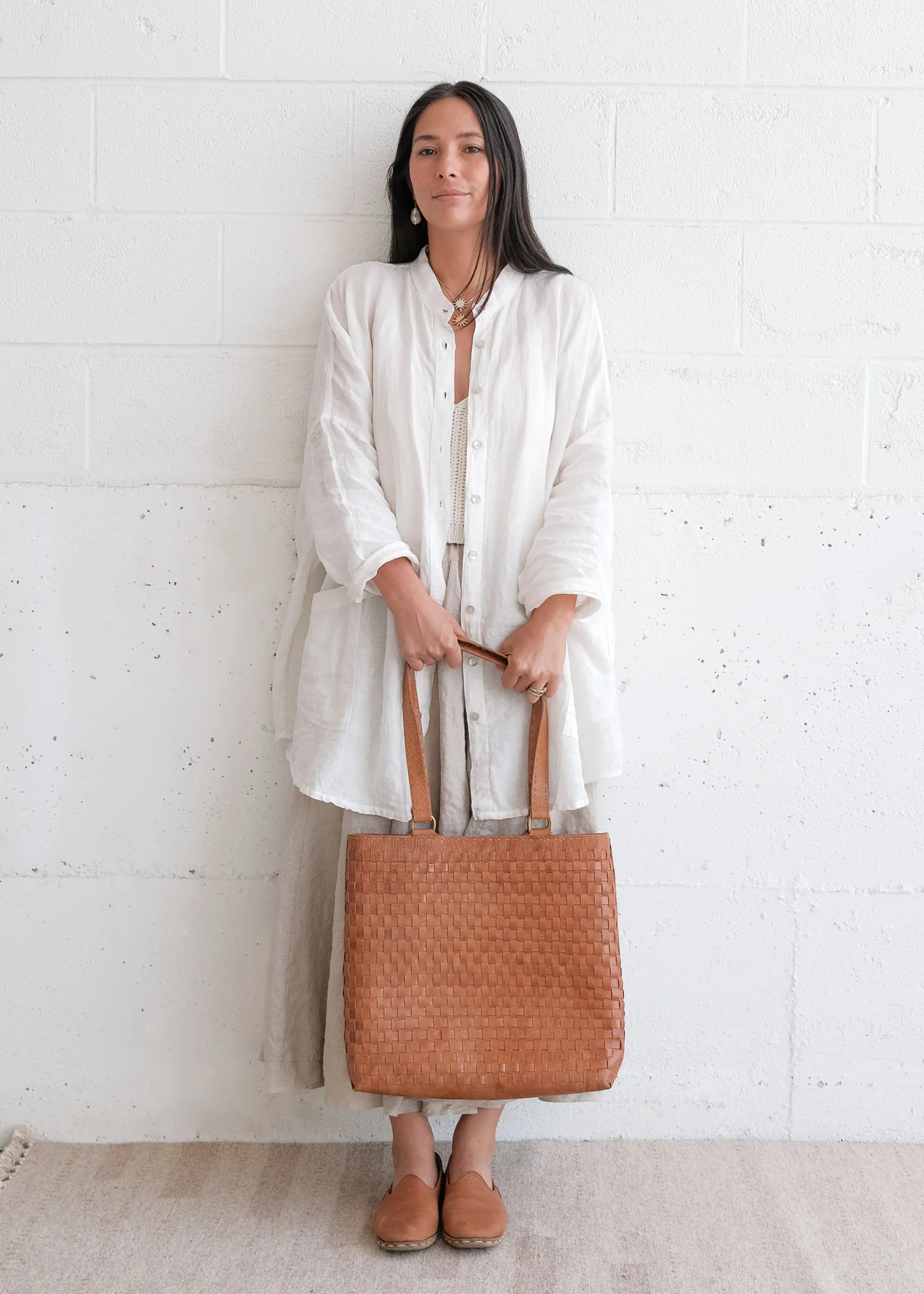 Leather Woven Carryall - Tan