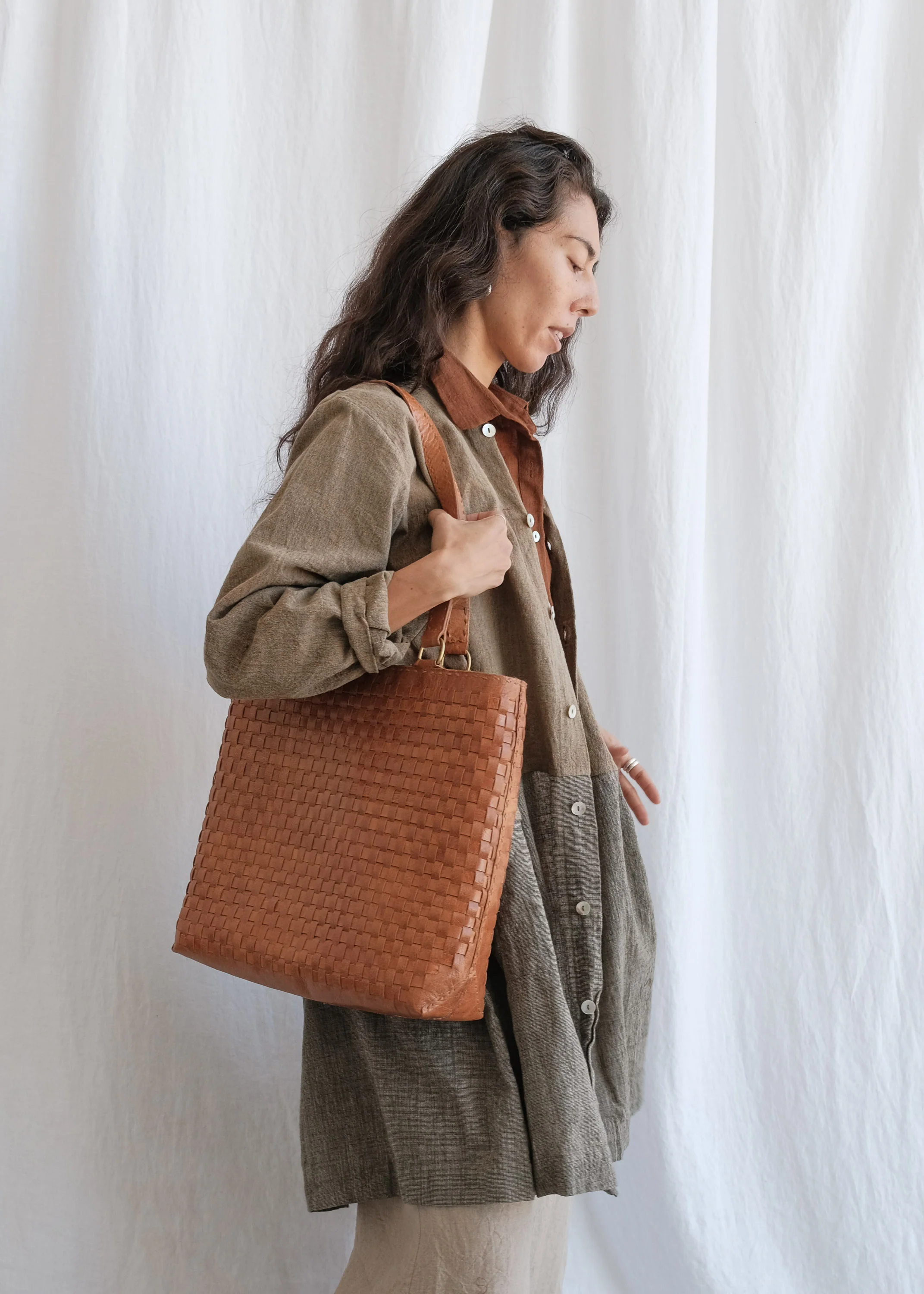 Leather Woven Carryall - Tan - Image 10