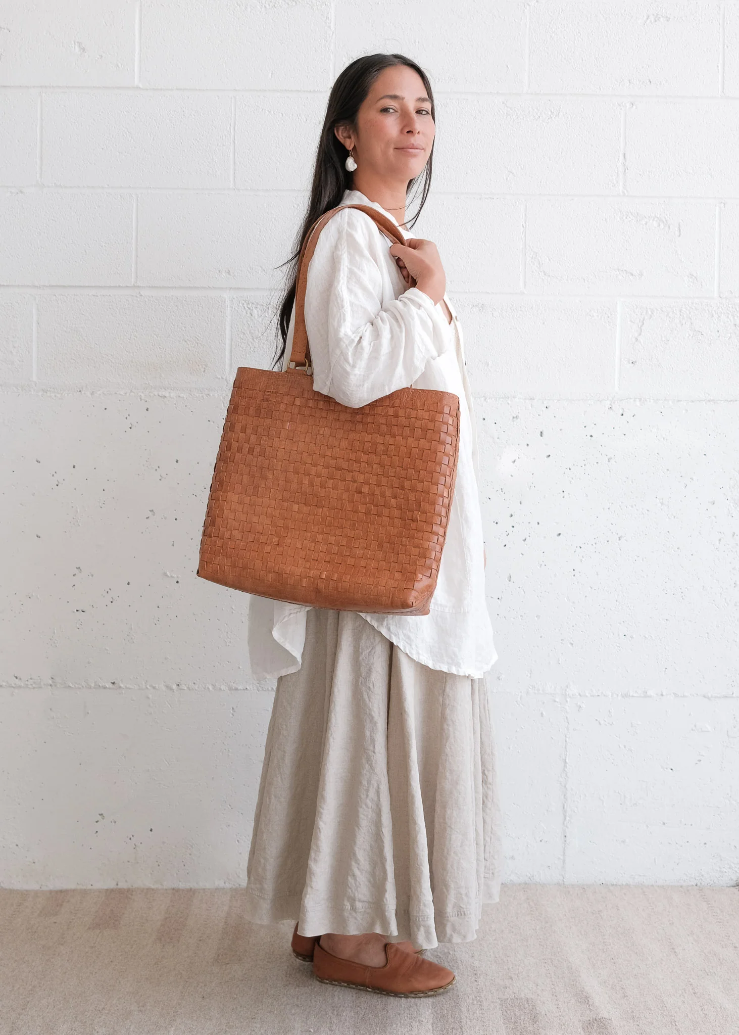 Leather Woven Carryall - Tan - Image 4