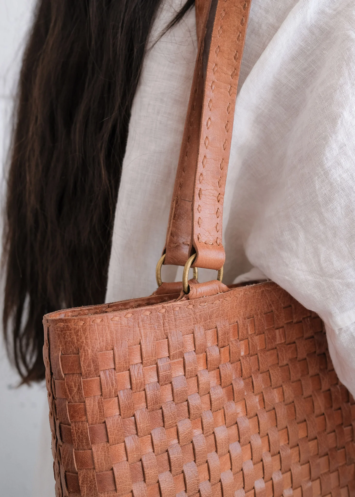 Leather Woven Carryall - Tan - Image 5