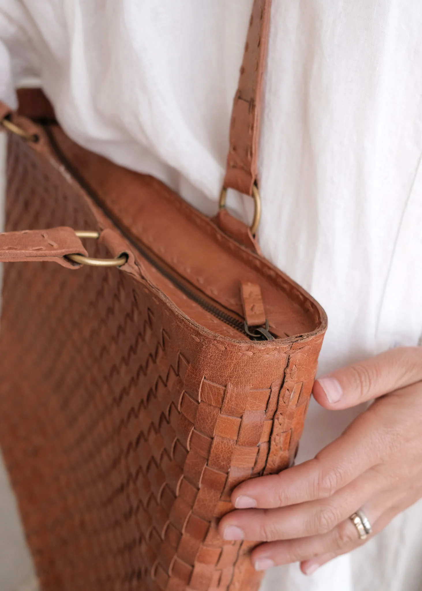 Leather Woven Carryall - Tan - Image 6