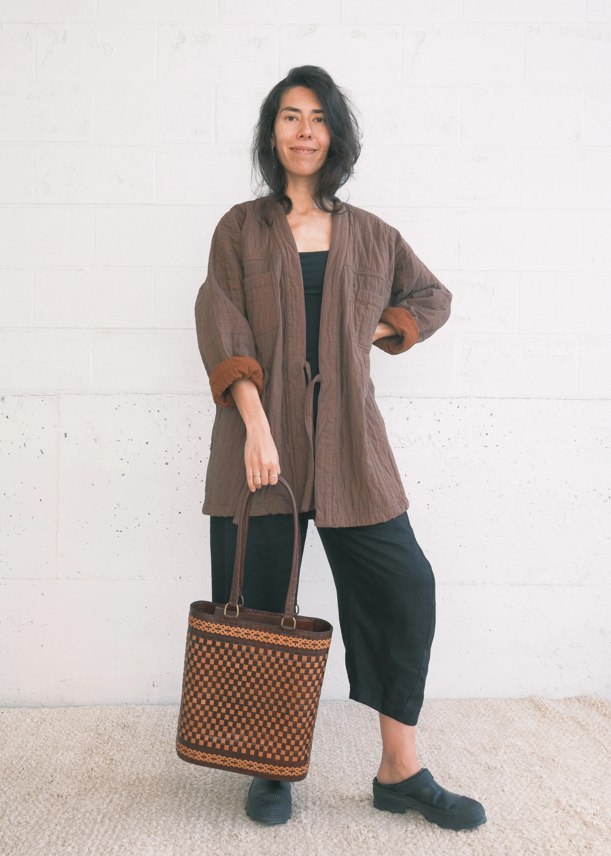 Leather Woven Tote Bag - Braided Brown & Tan - Image 4