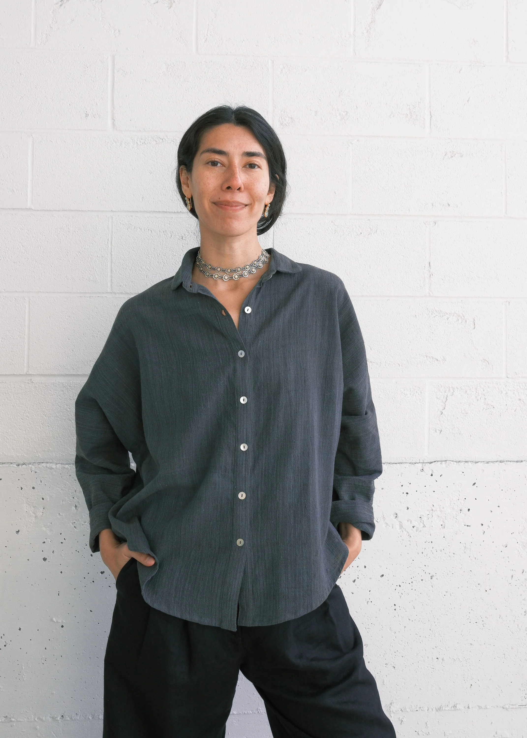 Manali Shirt - Handspun & Handwoven Organic Cotton - Kohl - Image 4