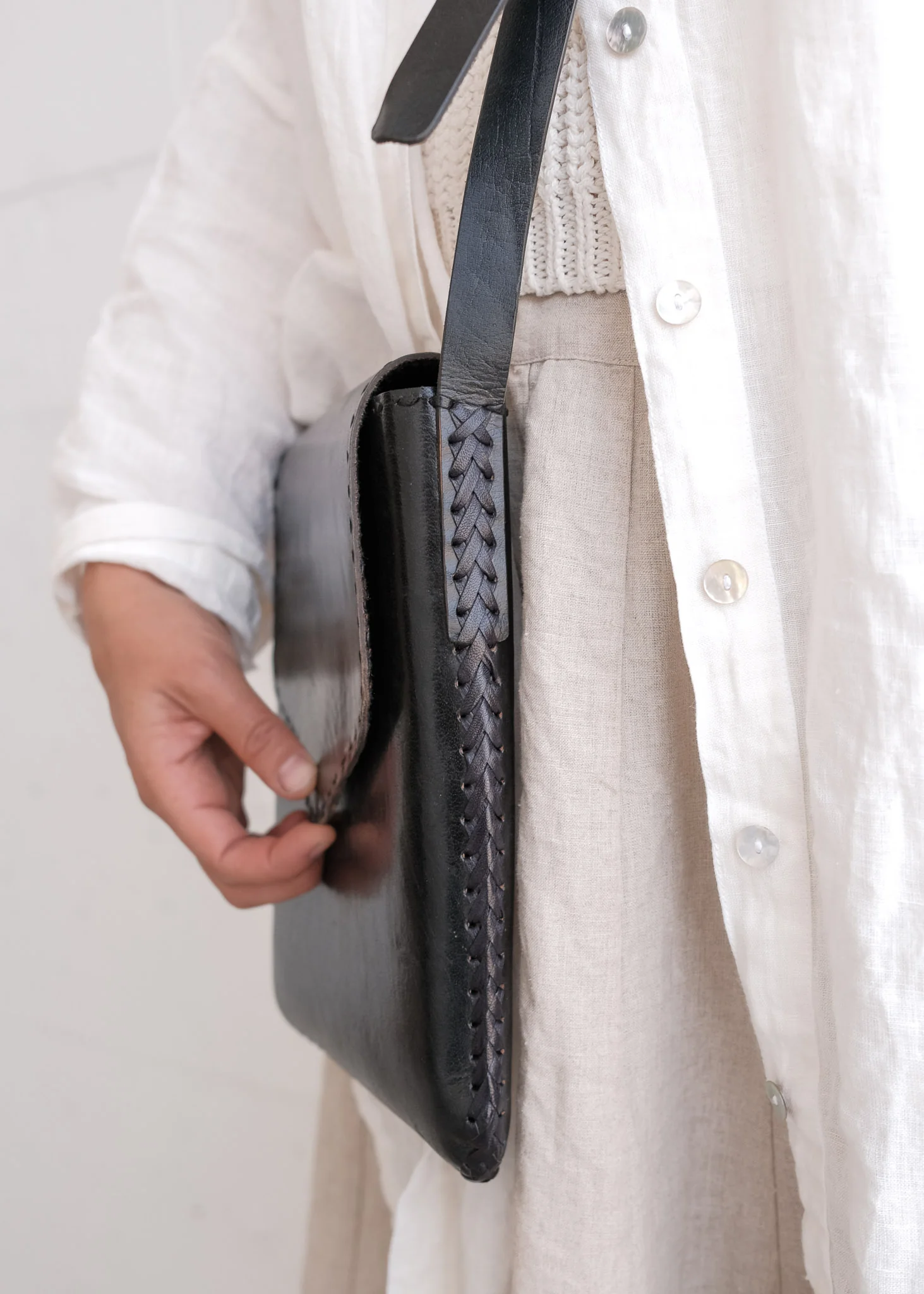 Leather Messenger Bag - Black - Image 4