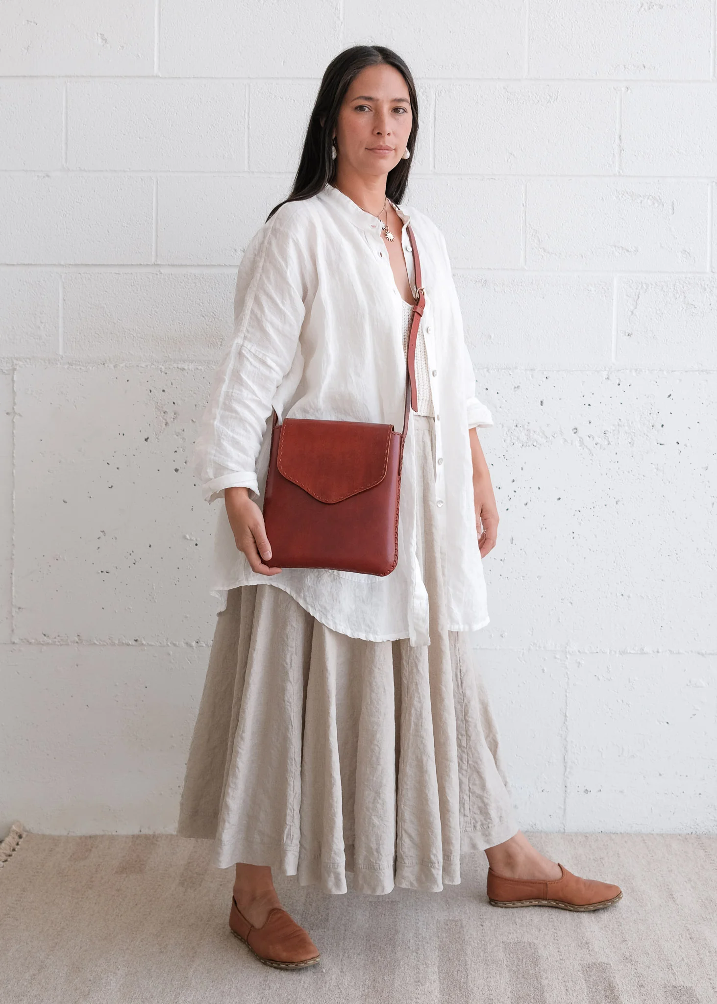 Leather Messenger Bag - Red - Image 3