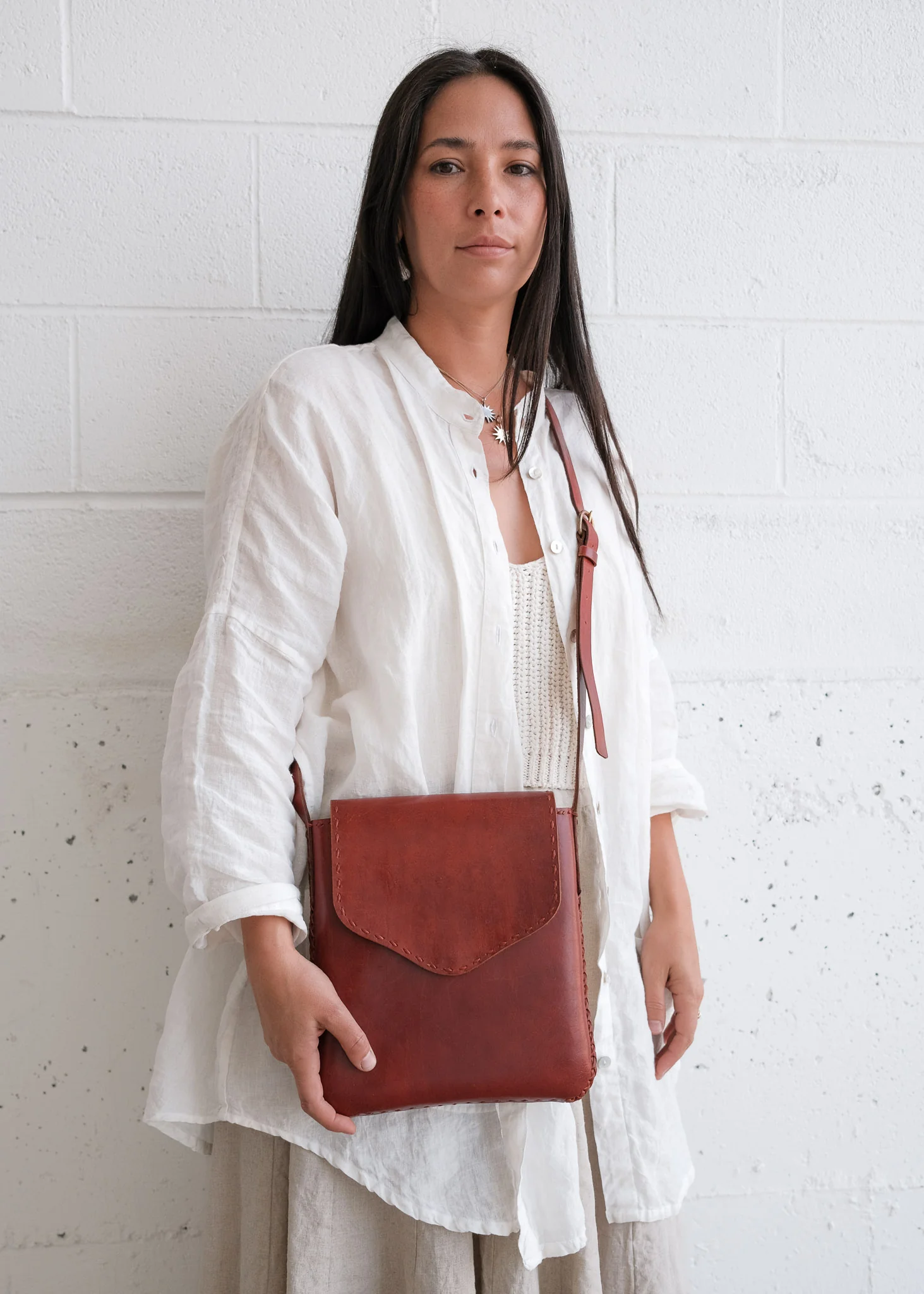 Leather Messenger Bag - Red - Image 5