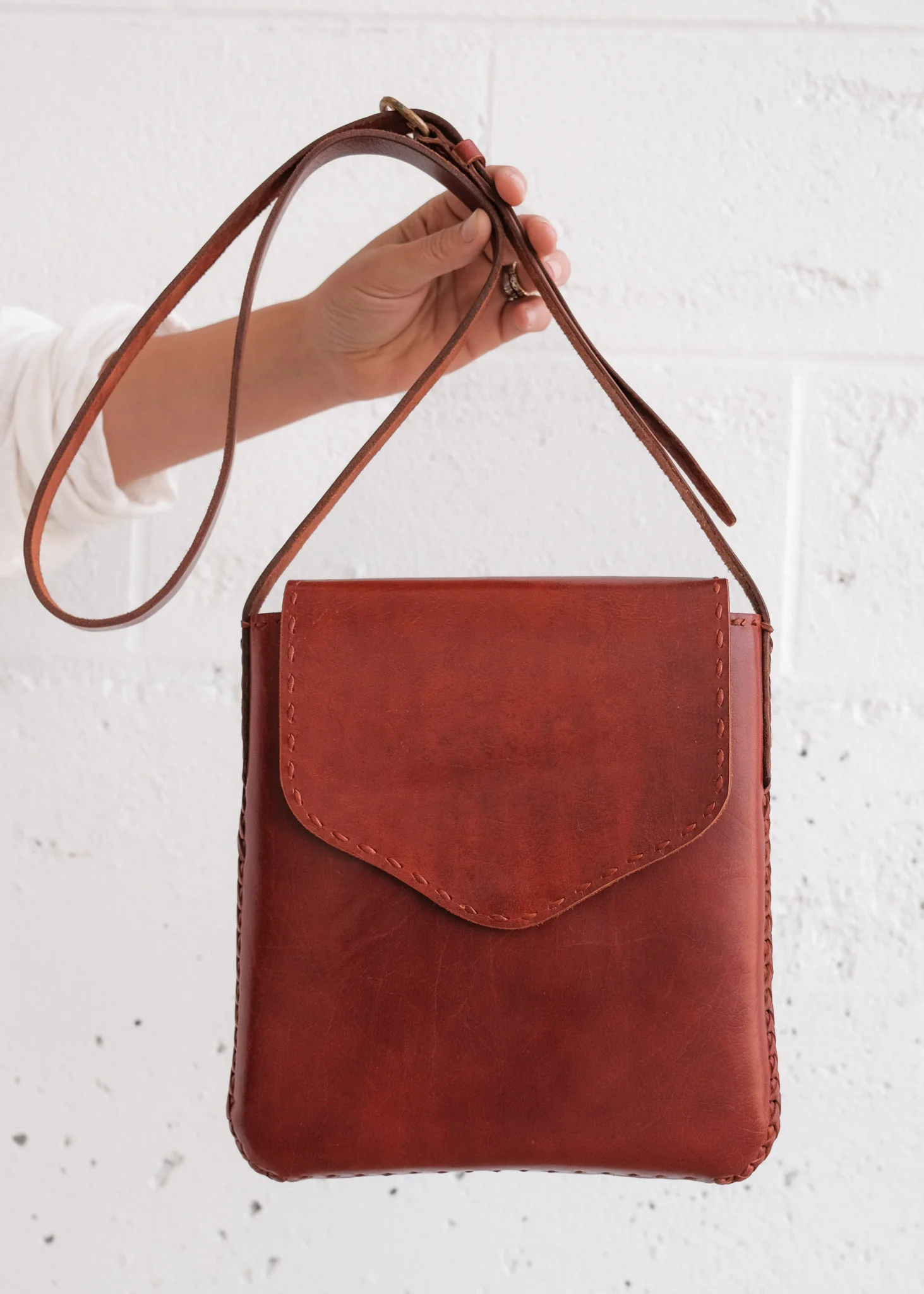 Leather Messenger Bag - Red - Image 6