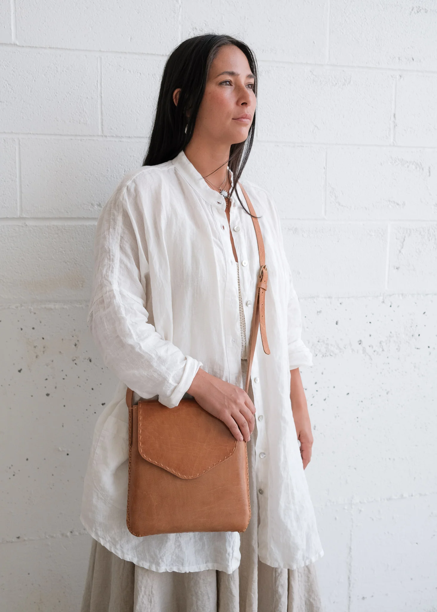 Leather Messenger Bag - Tan