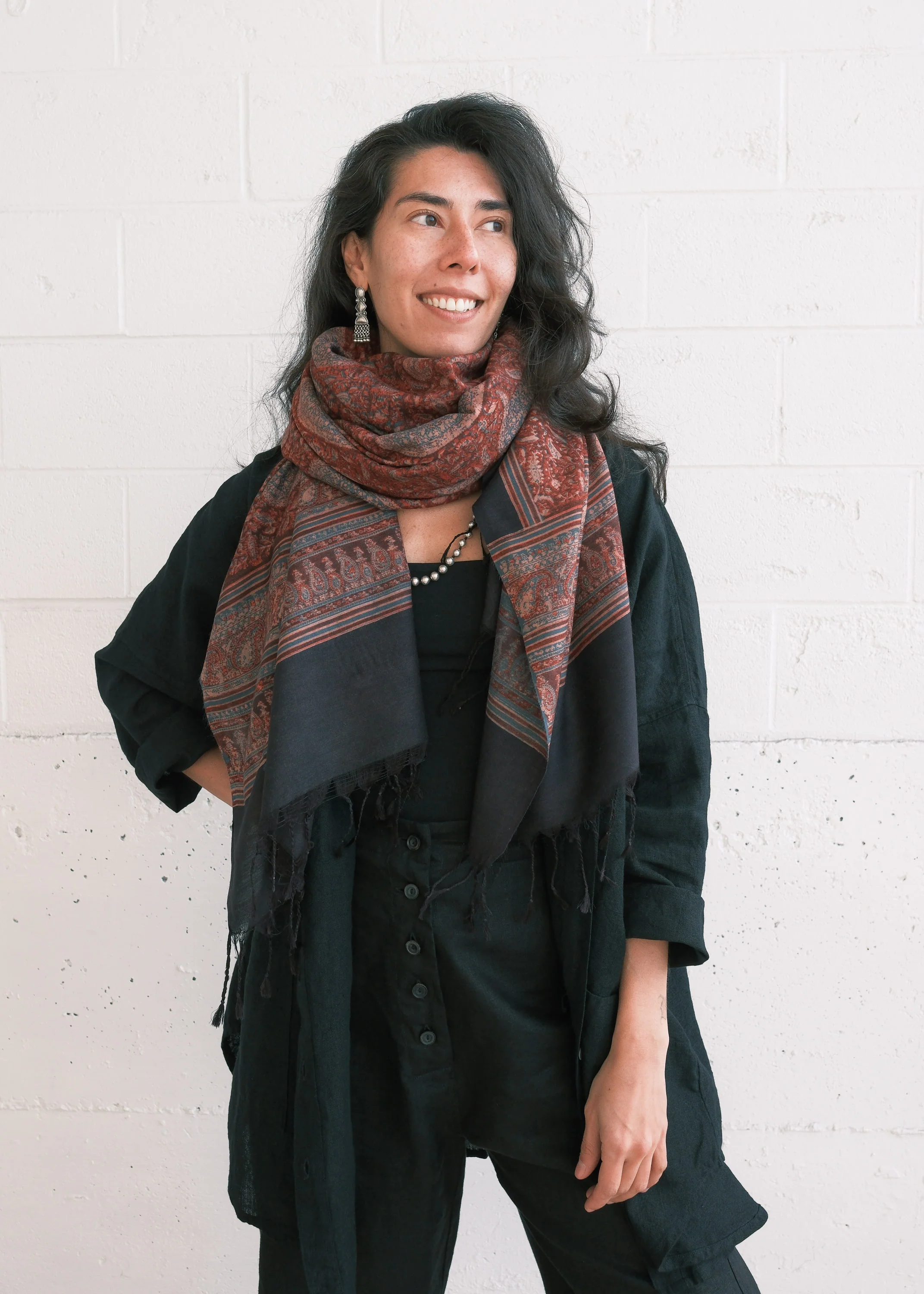 Mumbai Block Print Shawl - Handwoven Silk - Scarlet Gardens - Image 5