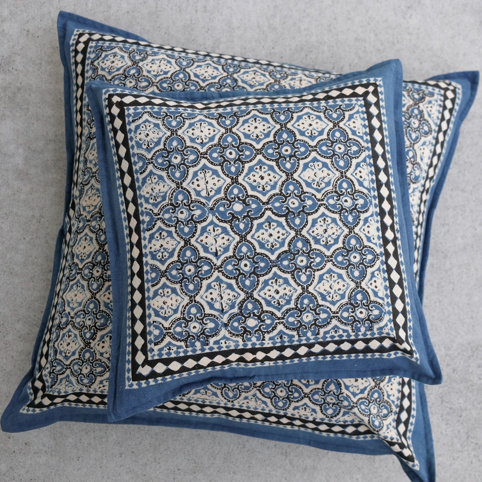 Organic Cotton Cushion Cover - Ajrakh Indigo Arabesque