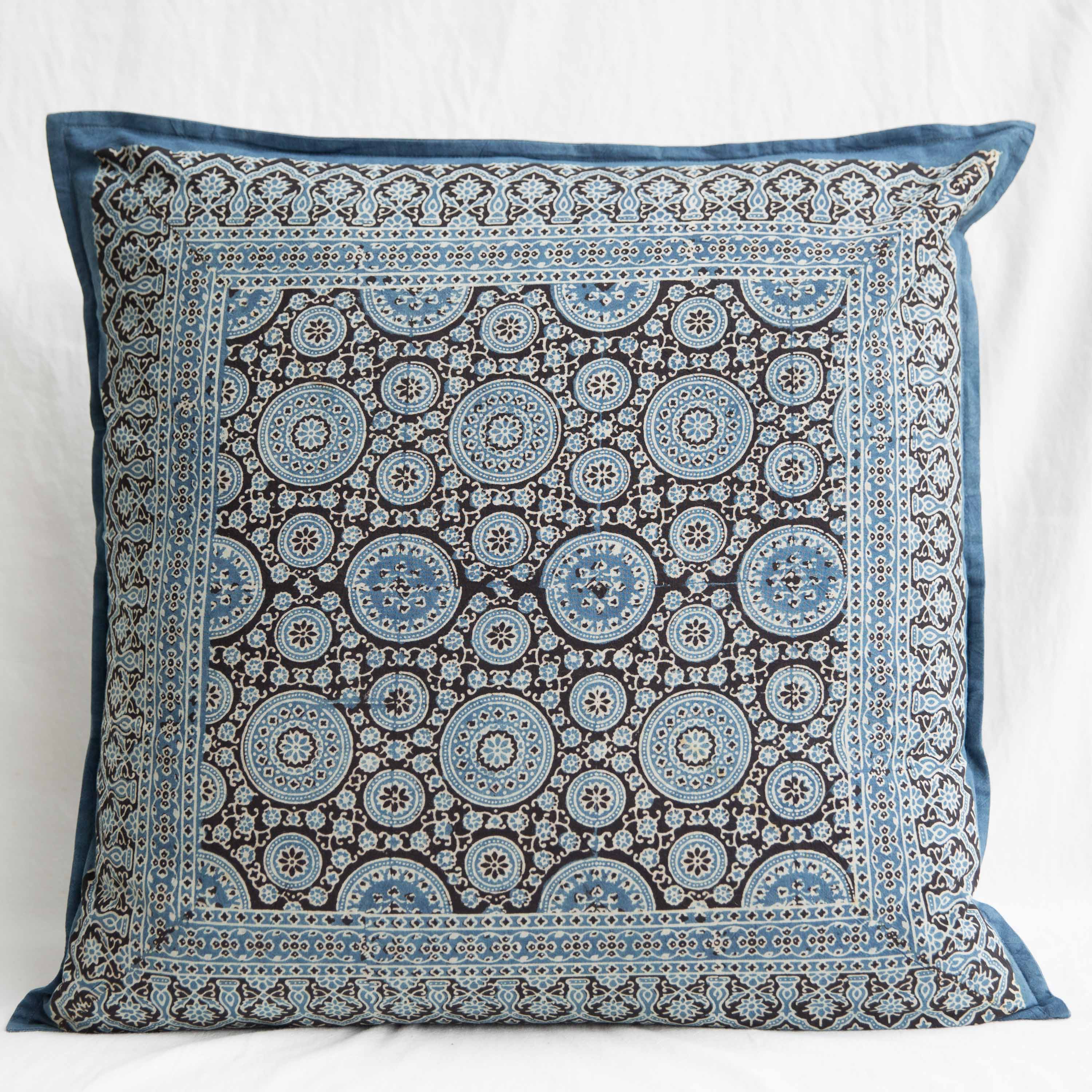 Organic Cotton Cushion Cover - Ajrakh Indigo Medallion - Image 3