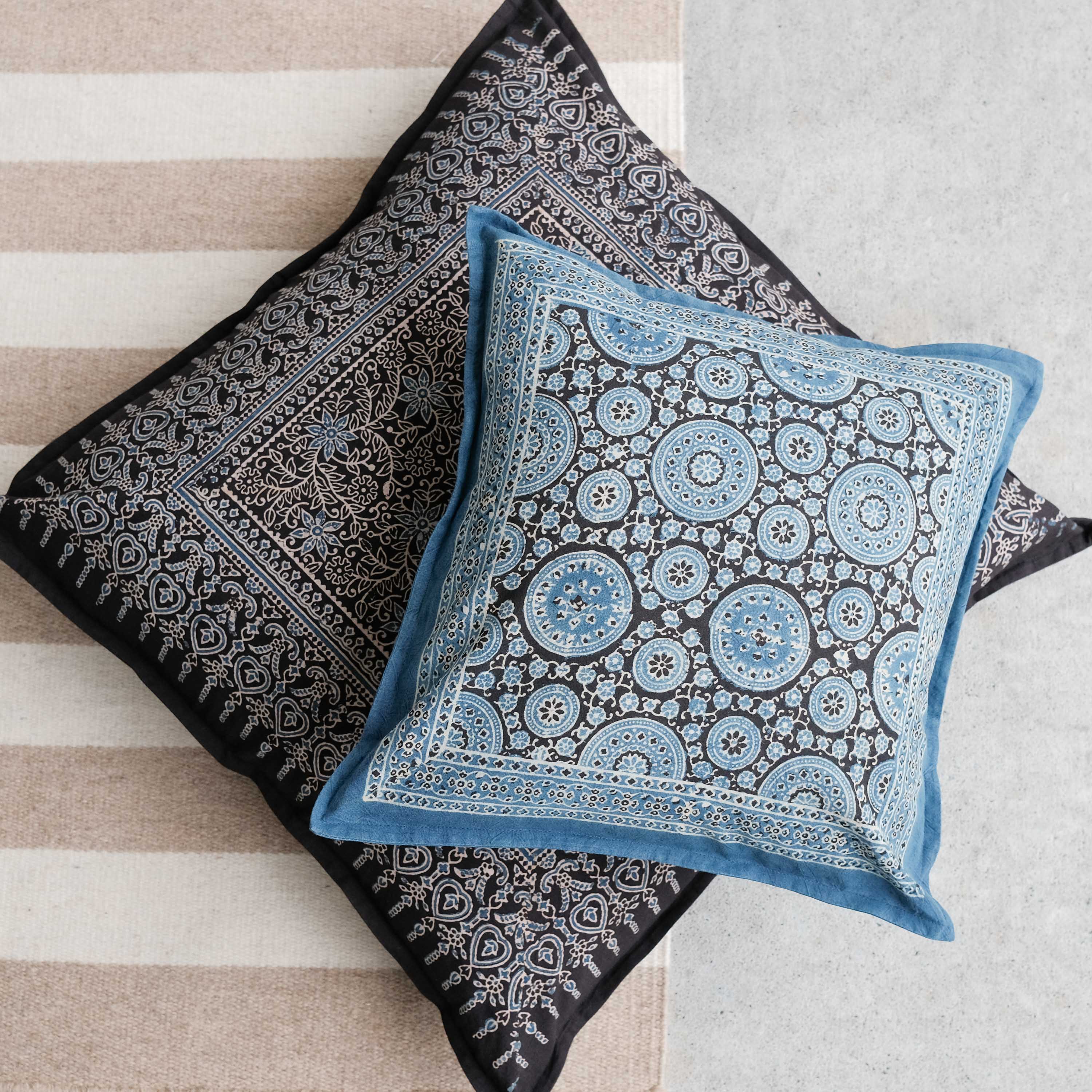 Organic Cotton Cushion Cover - Ajrakh Indigo Medallion - Image 4