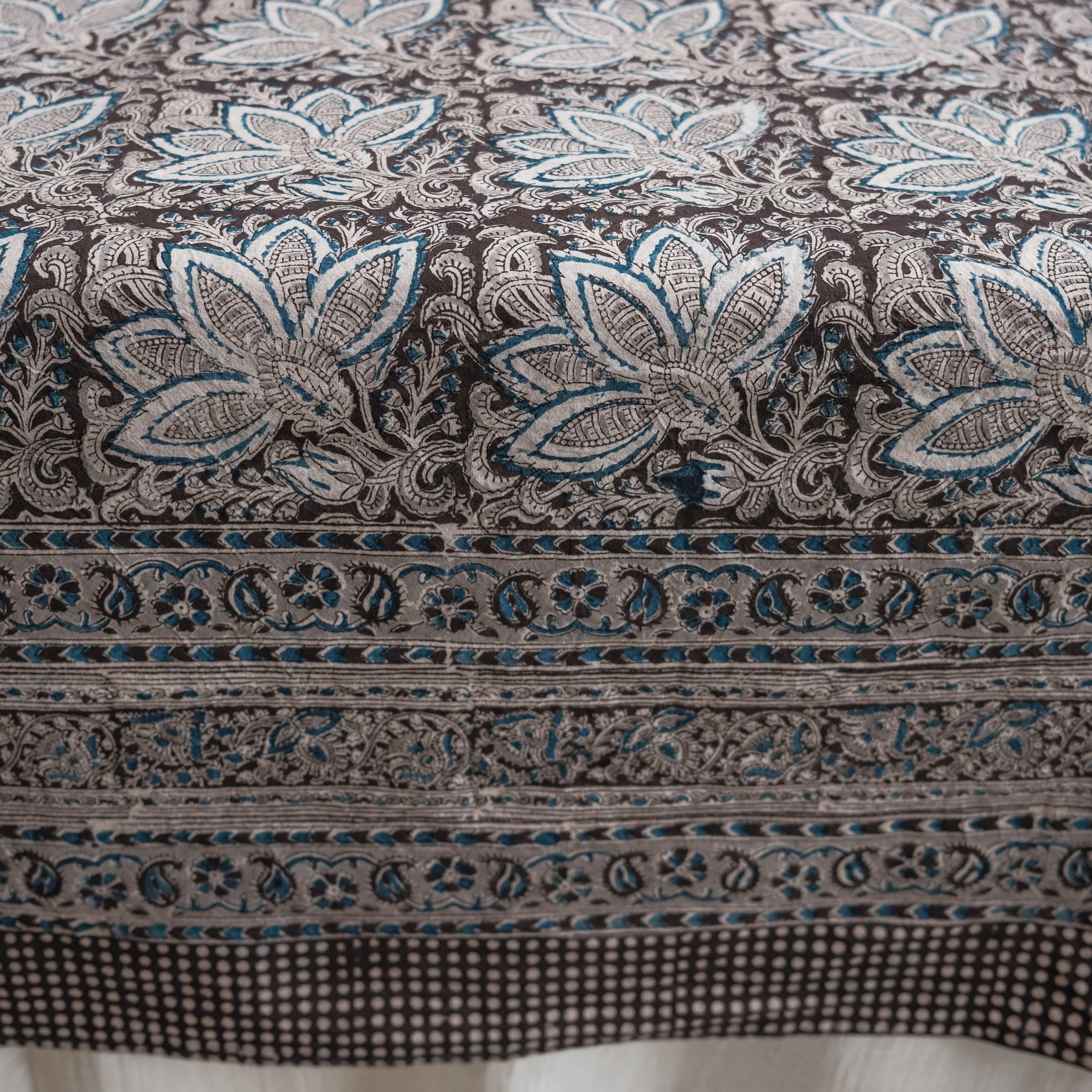 Organic Cotton Rectangle Tablecloth - Kalamkari Night Bloom - Image 3