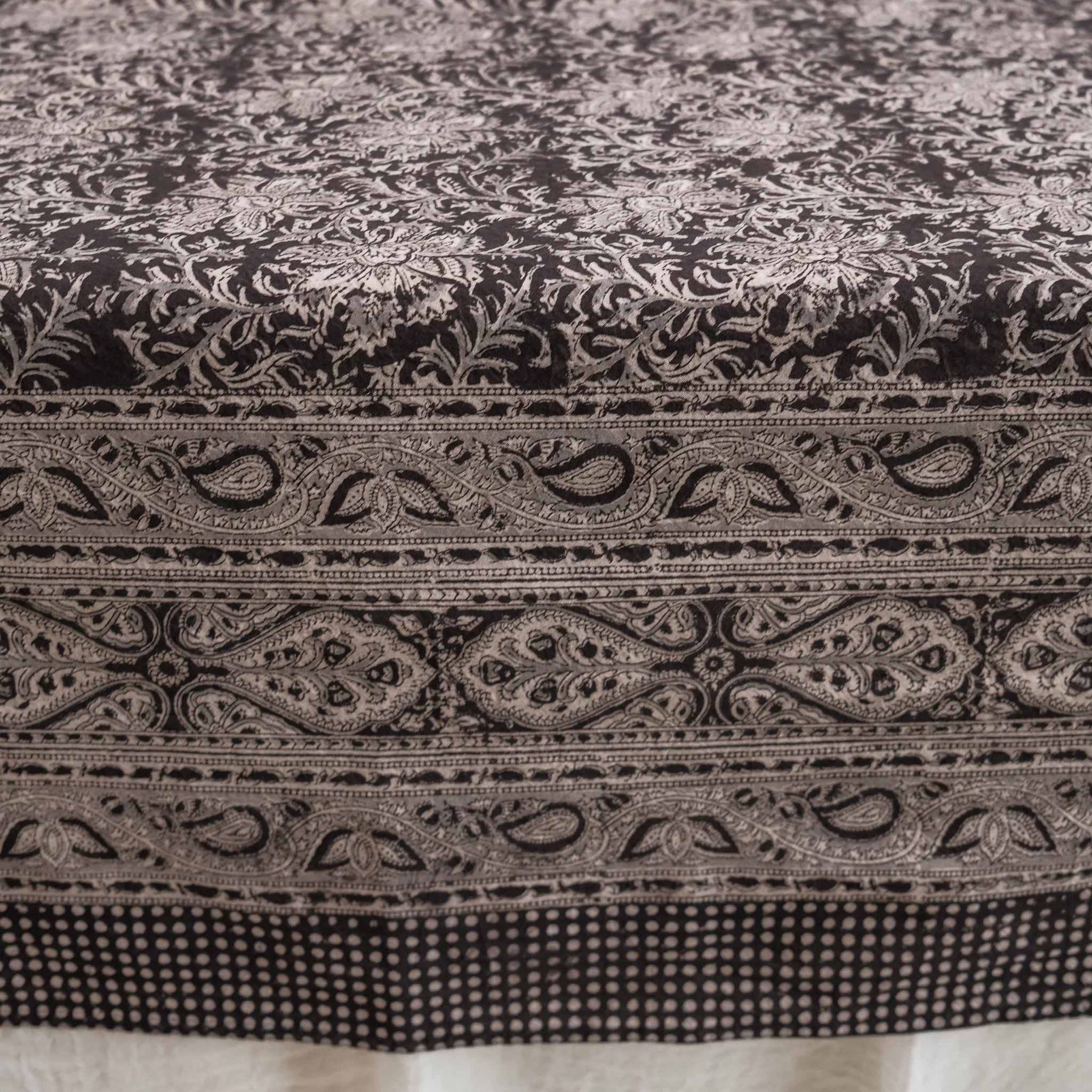 Organic Cotton Square Tablecloth - Kalamkari Midnight Blossom - Image 5