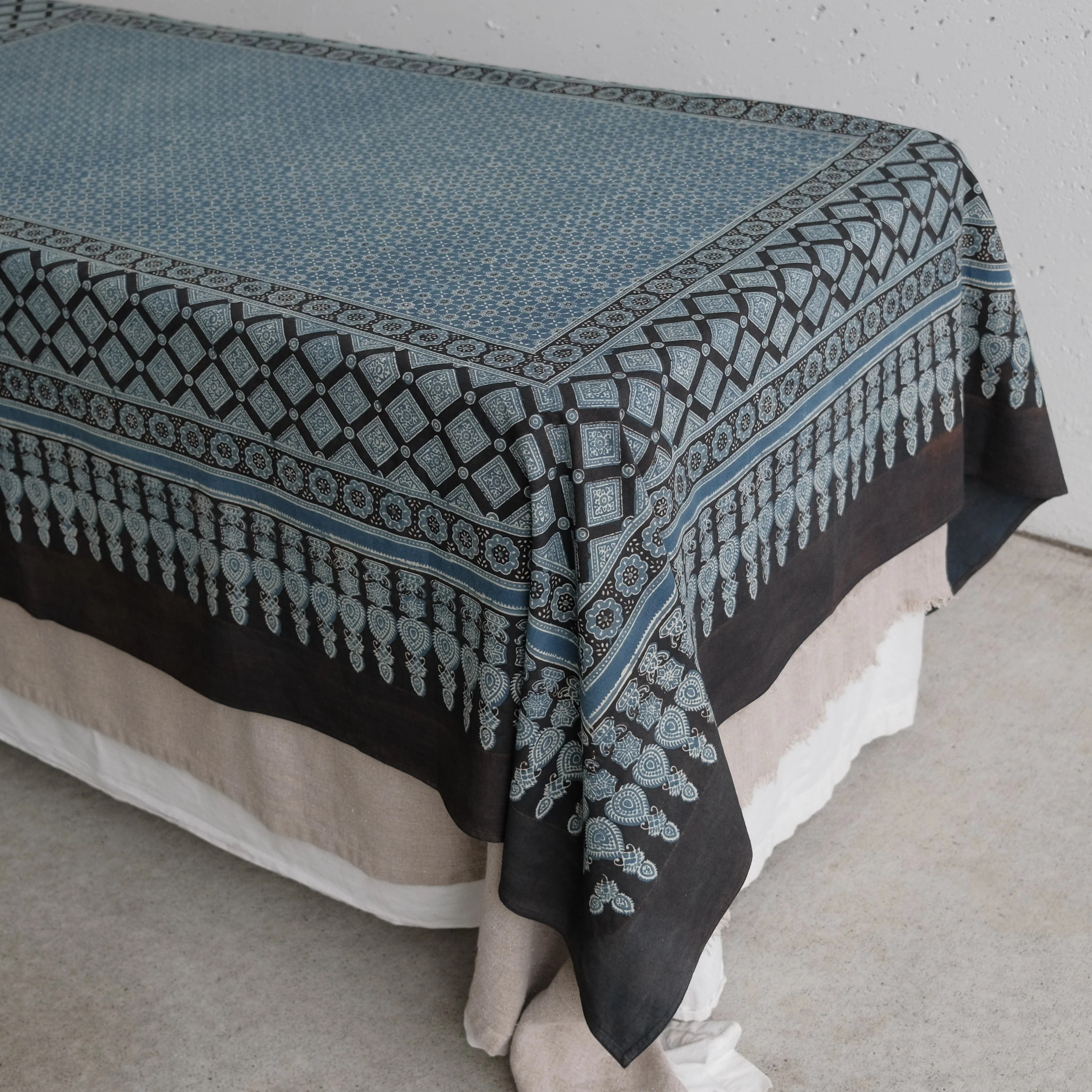 Organic Cotton Square Tablecloth - Ajrakh Indigo Florette - Image 4