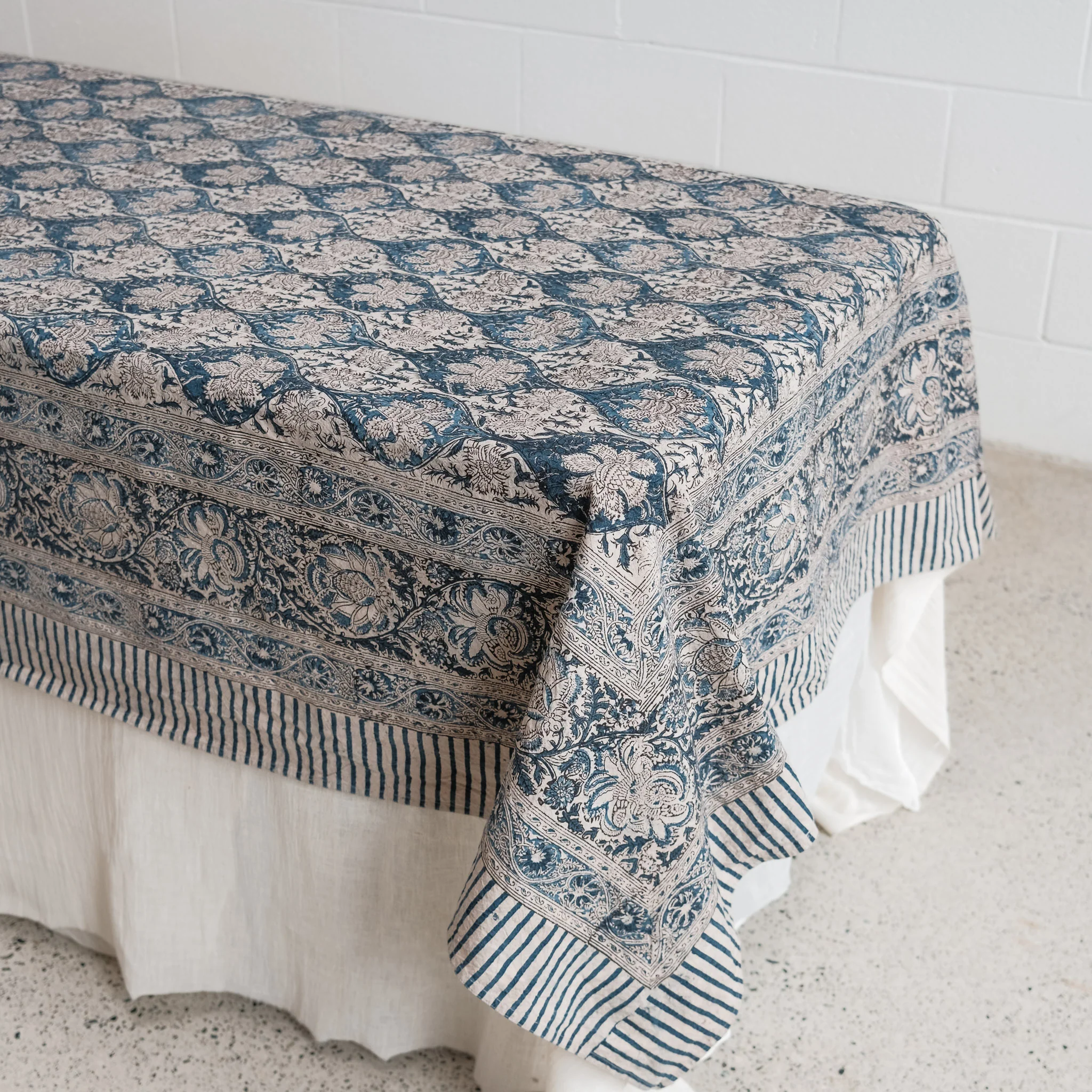 Organic Cotton Square Tablecloth - Kalamkari Indigo Palm - Image 3