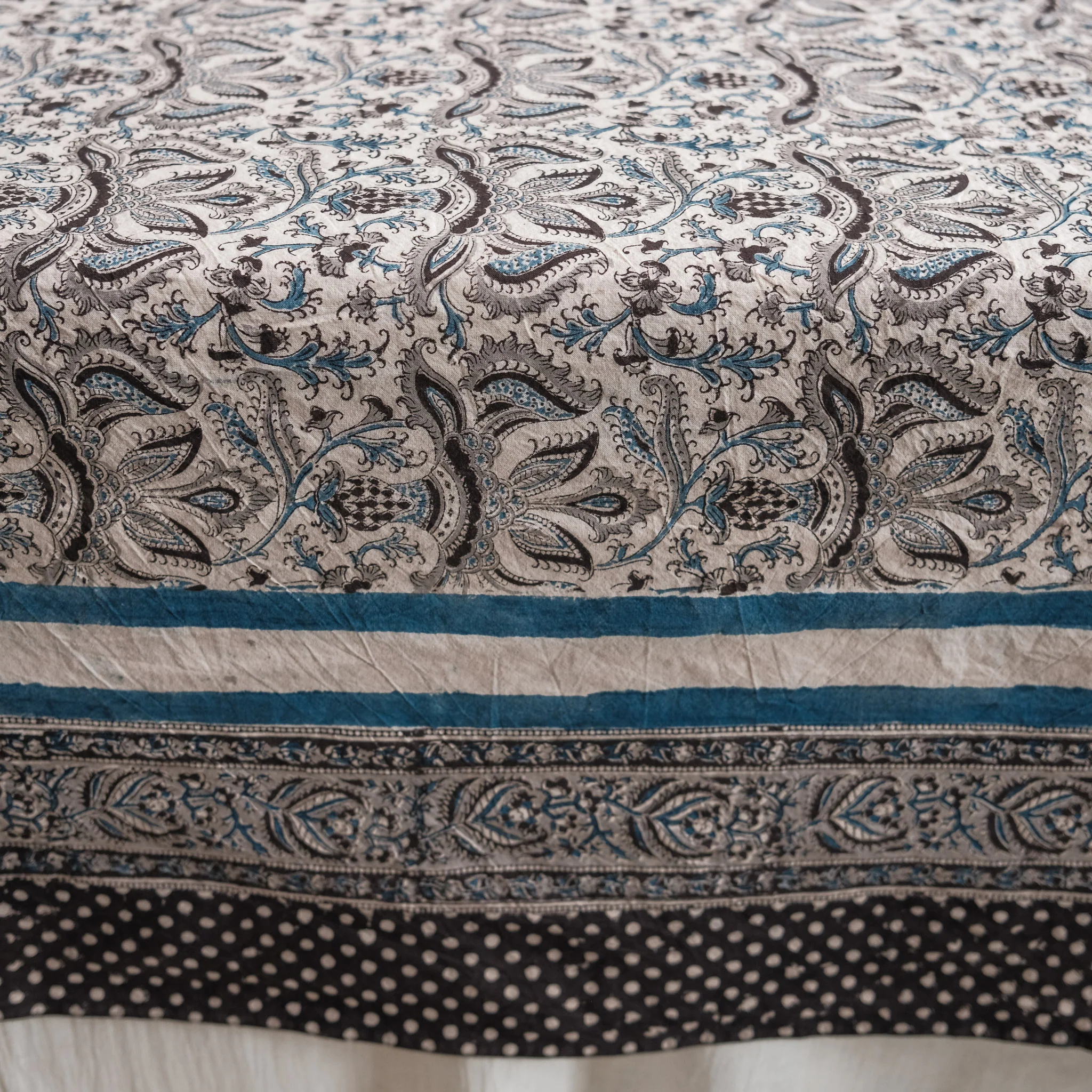 Organic Cotton Square Tablecloth - Kalamkari Indigo Bounty - Image 5