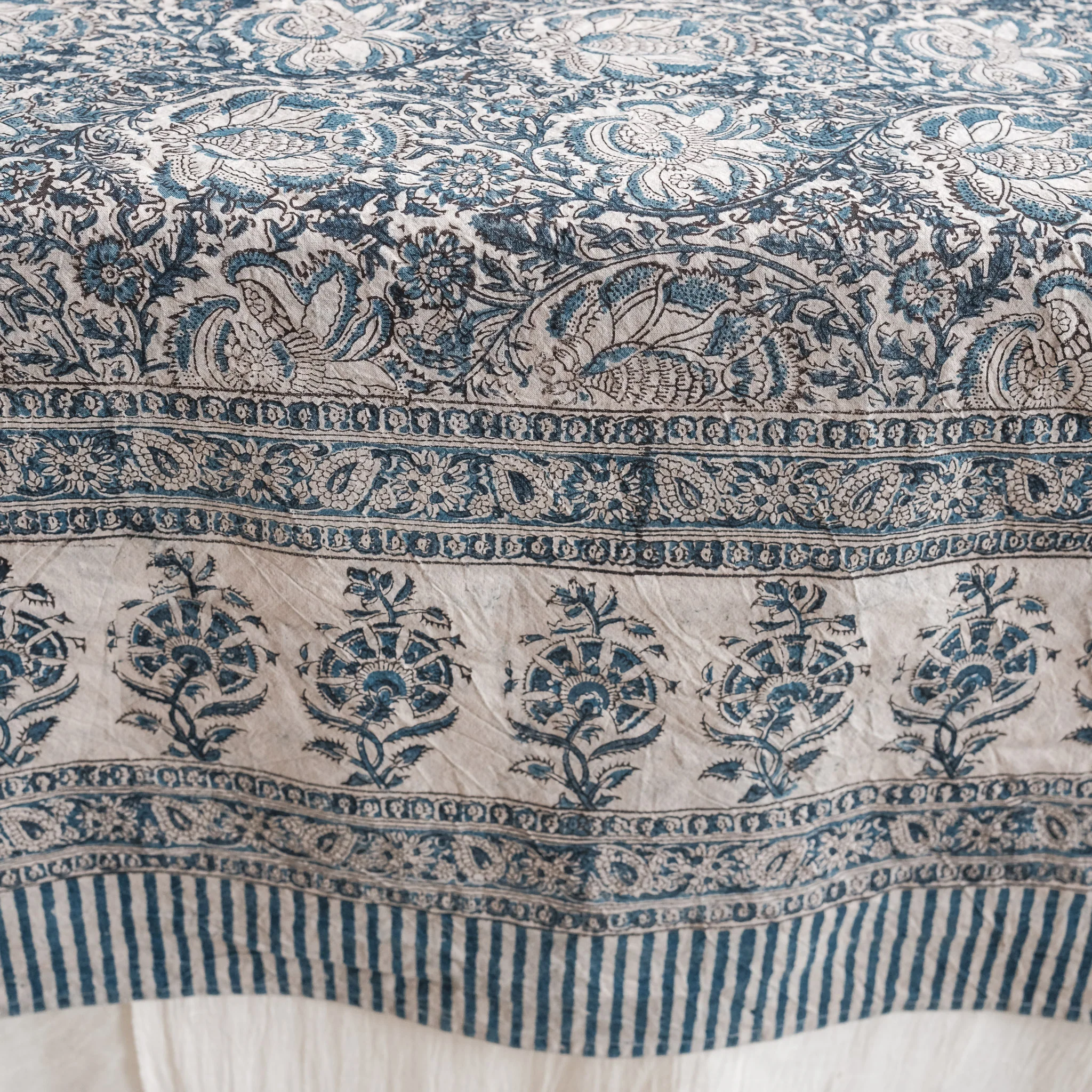 Organic Cotton Square Tablecloth - Kalamkari Indigo Garden - Image 9