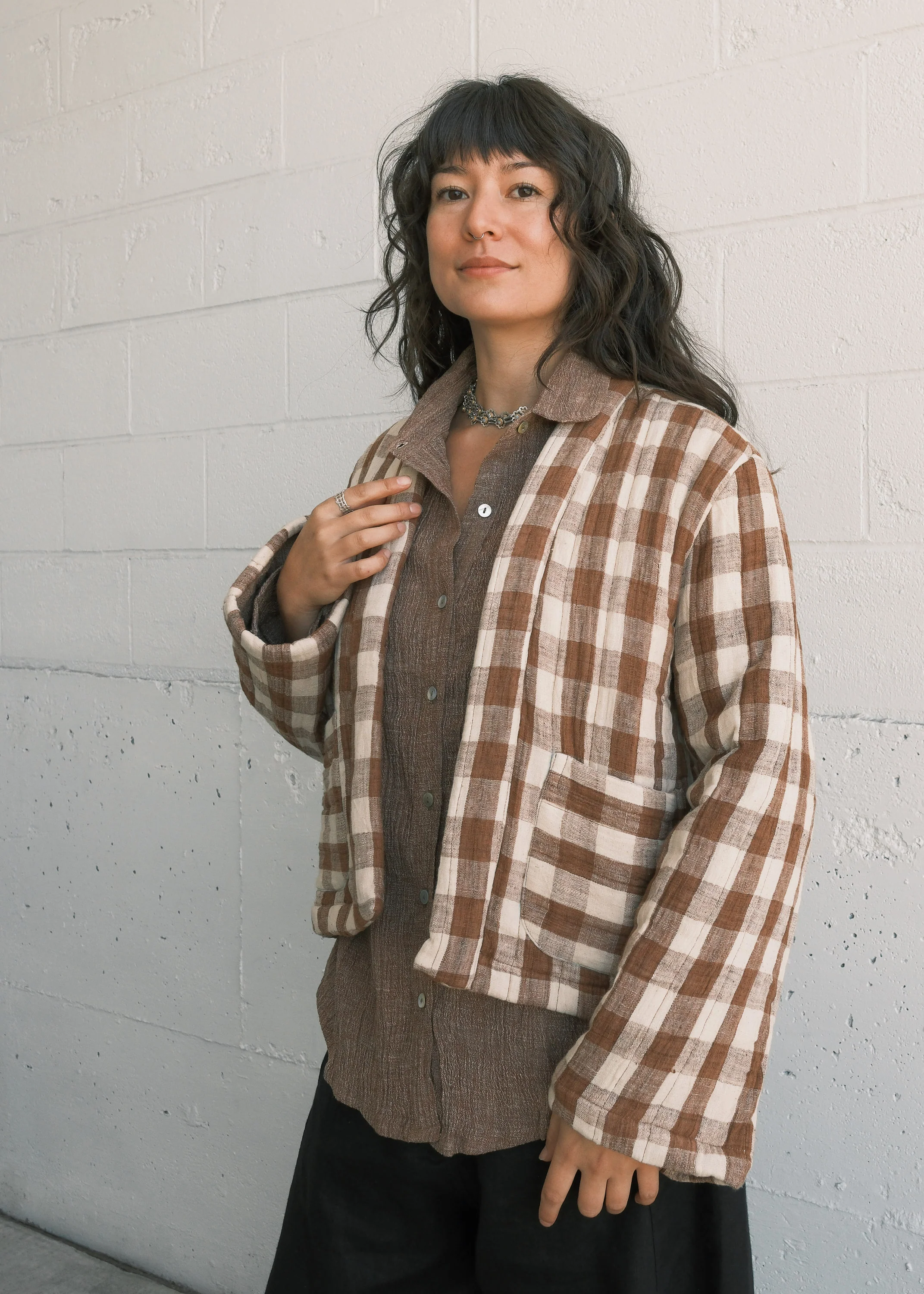 Quilted Juniper Jacket - Handwoven Kala Cotton - Café au Lait - Image 12
