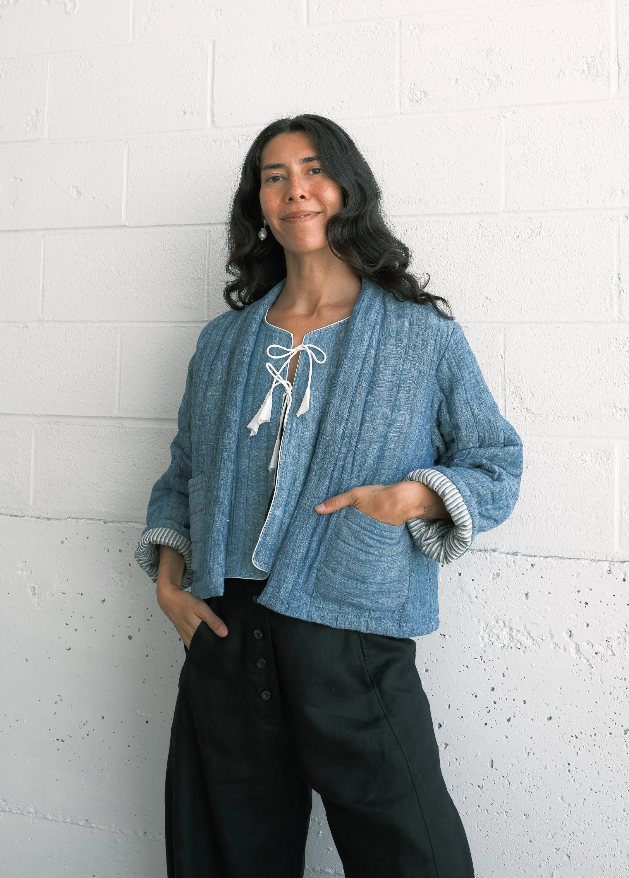 Quilted Juniper Jacket - Handwoven Kala Cotton - Indigo Sky - Image 4