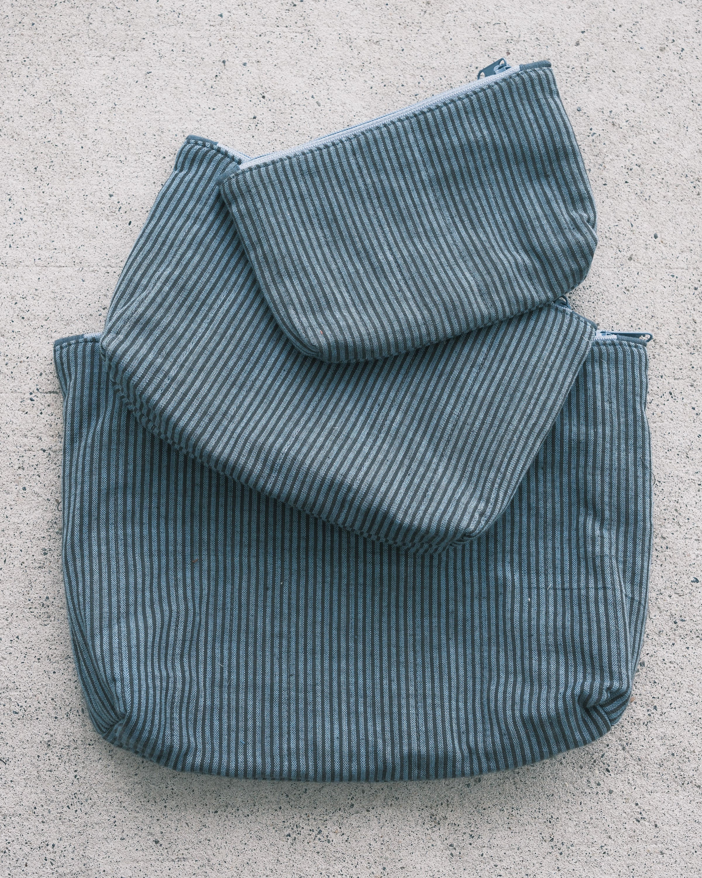 Quilted Organizer Pouches - Set of 3 - Handwoven Cotton - Ocean