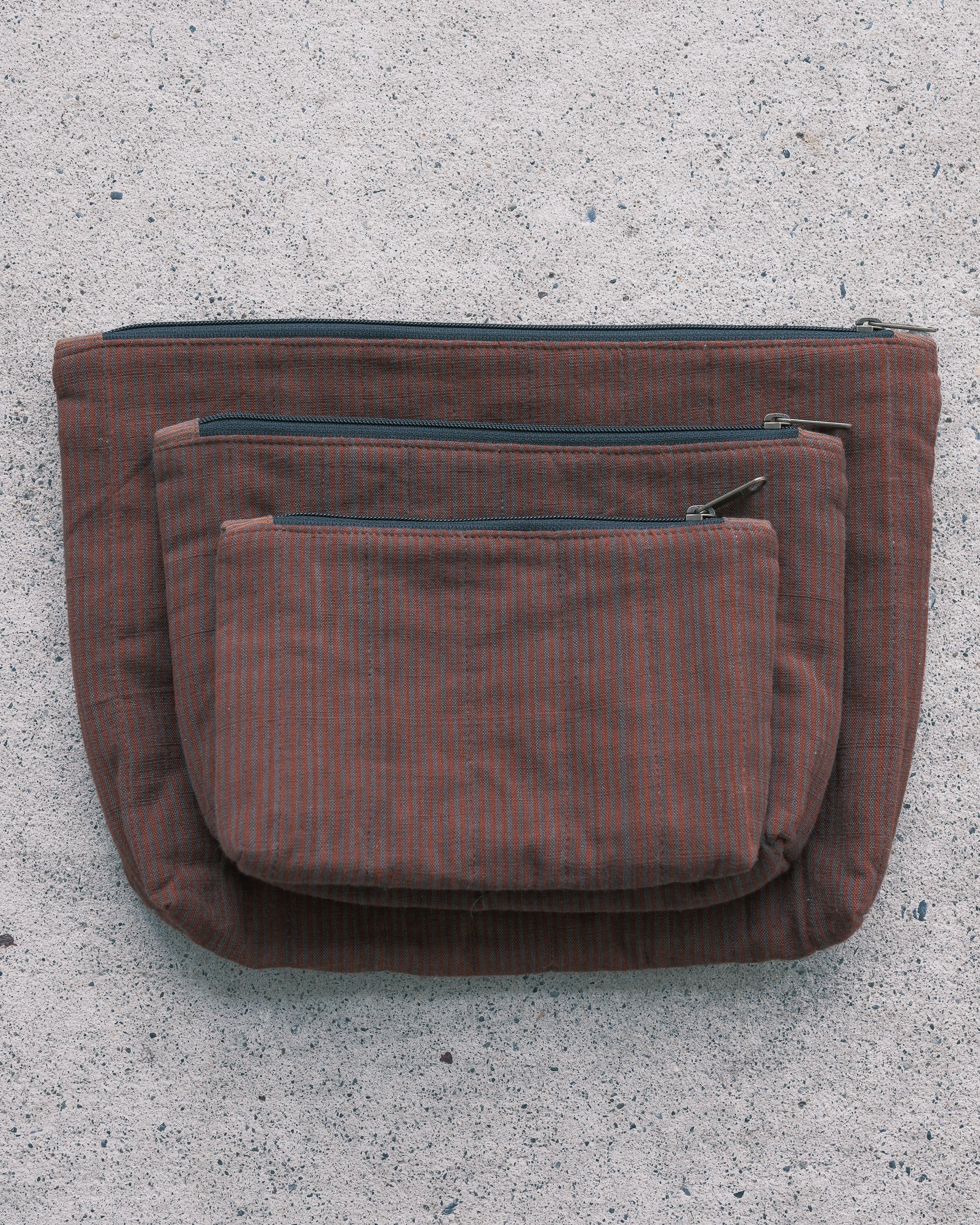 Quilted Organizer Pouches - Set of 3 - Handwoven Cotton - Bordeaux - Image 2