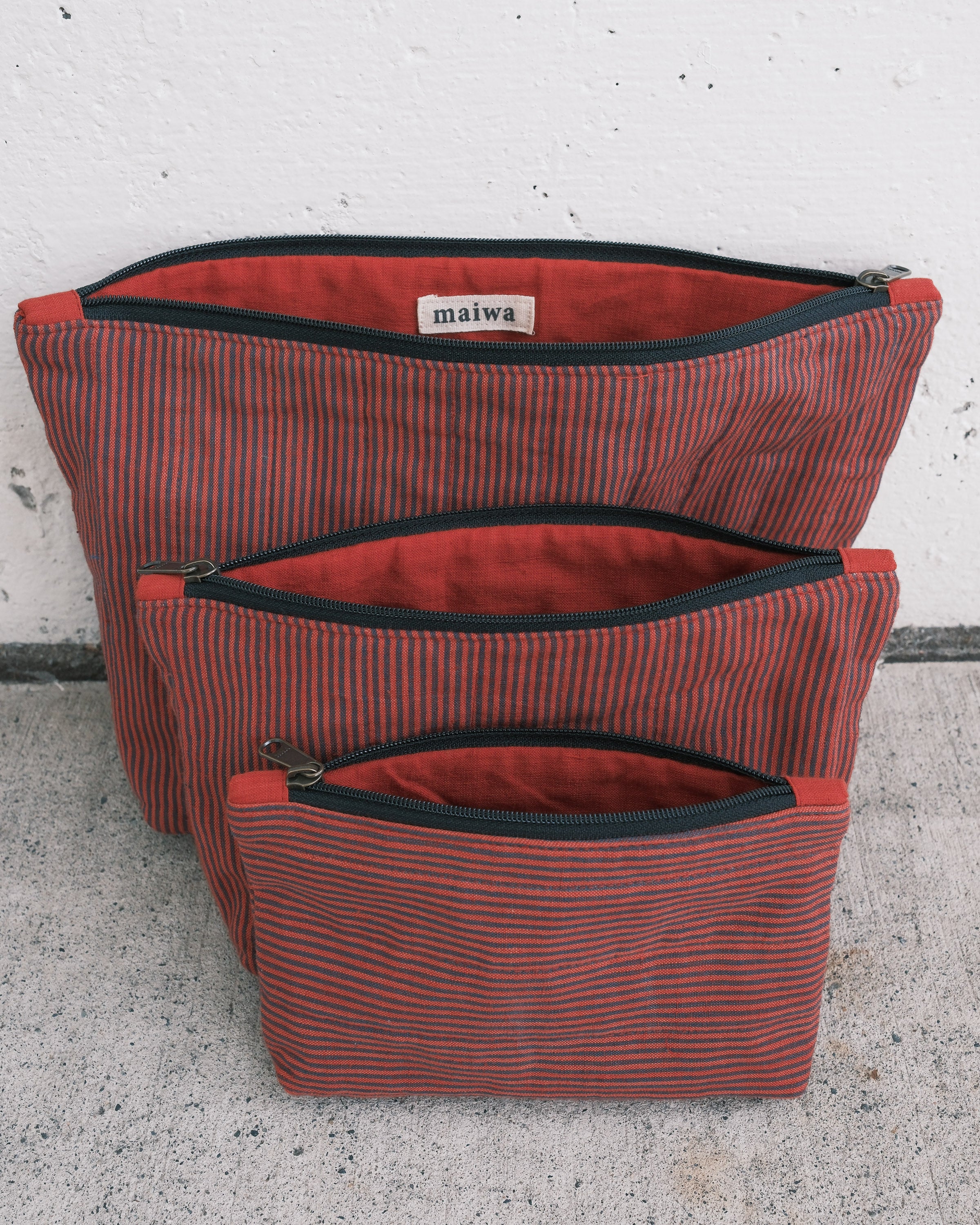 Quilted Organizer Pouches - Set of 3 - Handwoven Cotton - Ruby