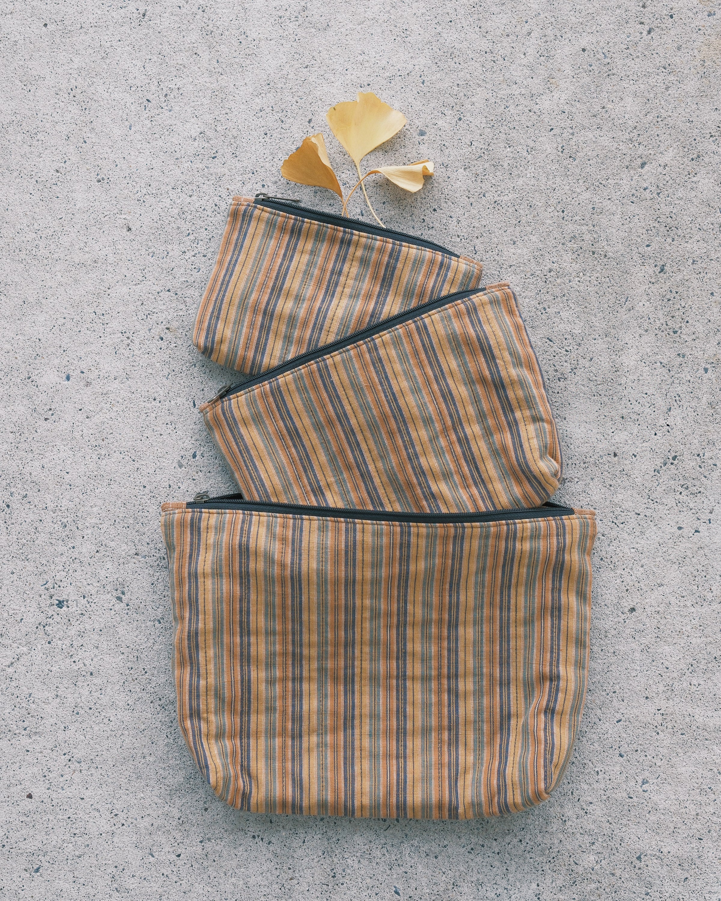 Quilted Organizer Pouches - Set of 3 - Handwoven Cotton - Sand Dune
