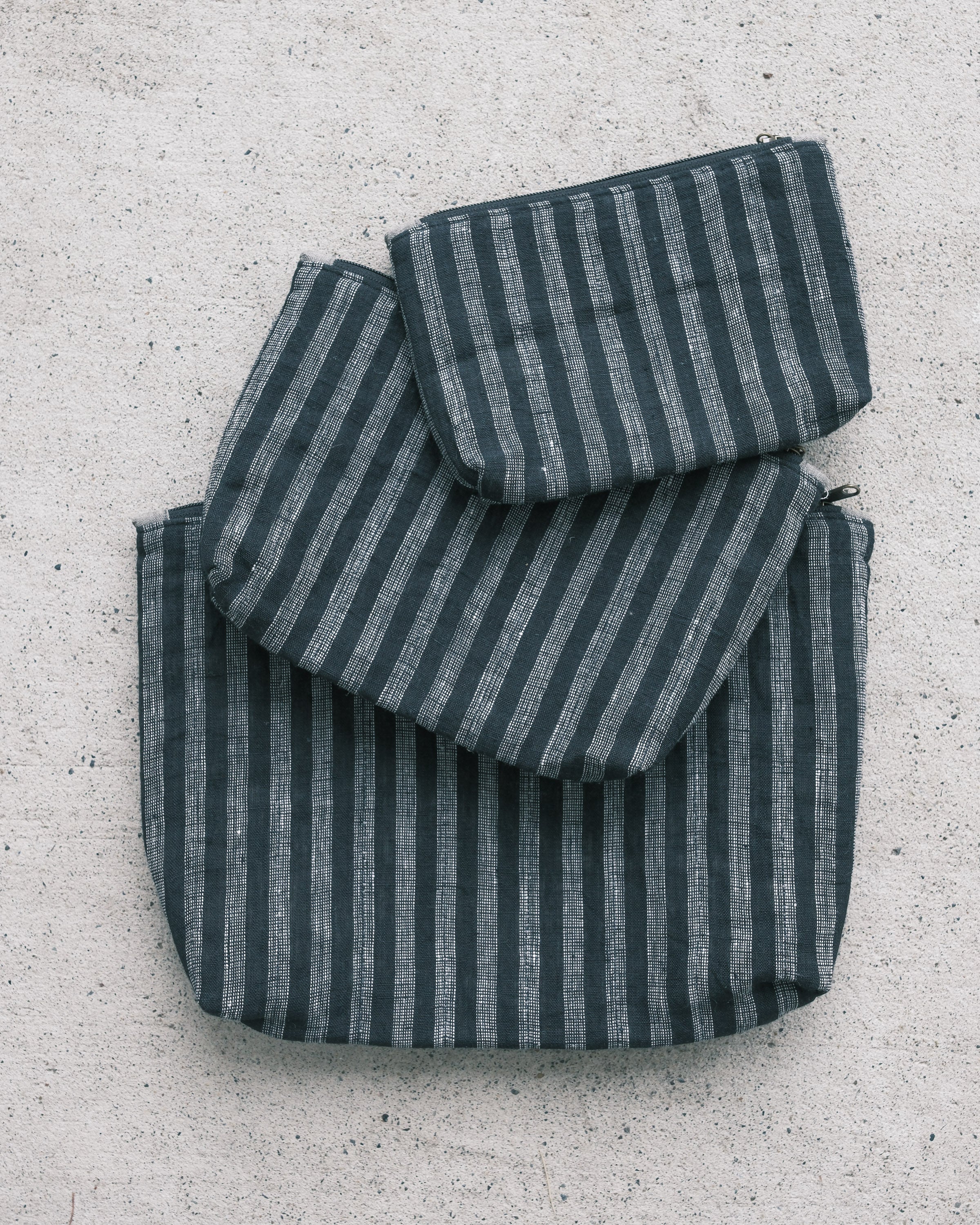 Quilted Organizer Pouches - Set of 3 - Handwoven Linen - Ebony Stripe - Image 3