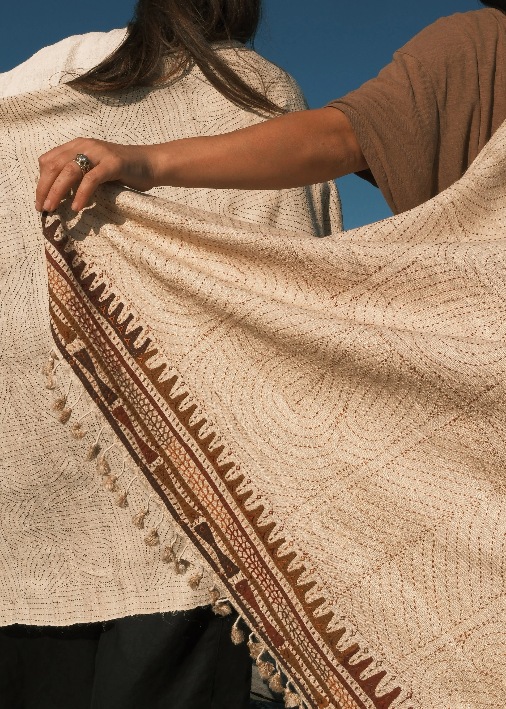 Rabari Shawl - Wild Silk & Cotton - Desert Landing - Image 2