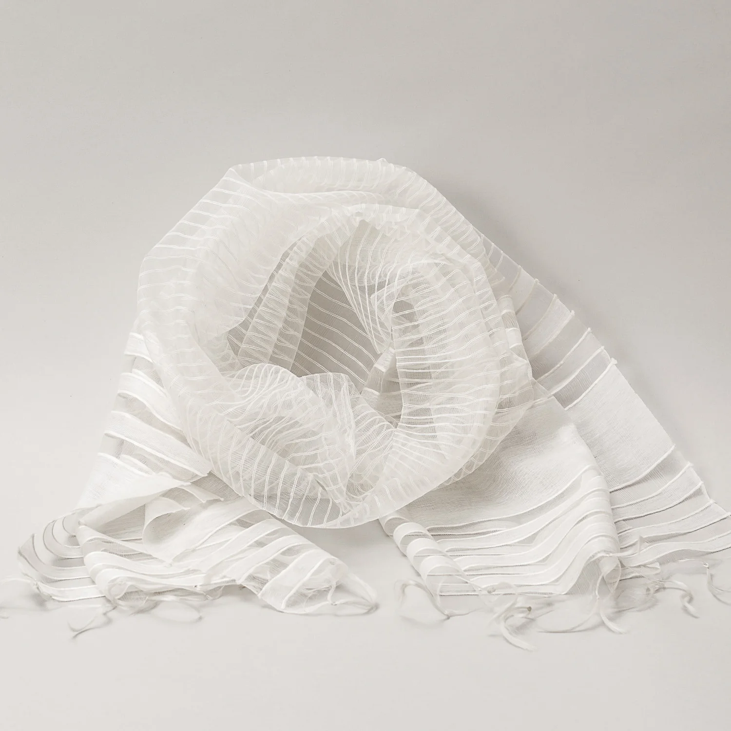 Scarf - Silk & Cotton Handwoven - Wide Stripe Design - Image 4