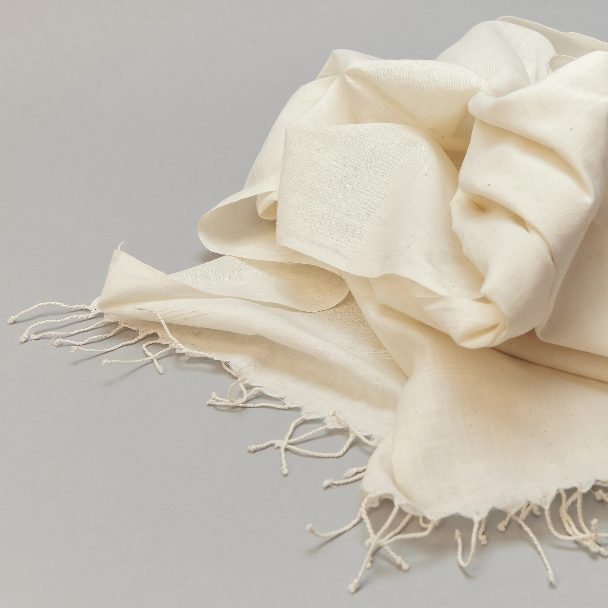 Shawl - Cotton Fine Handspun Handwoven - Natural - Image 4