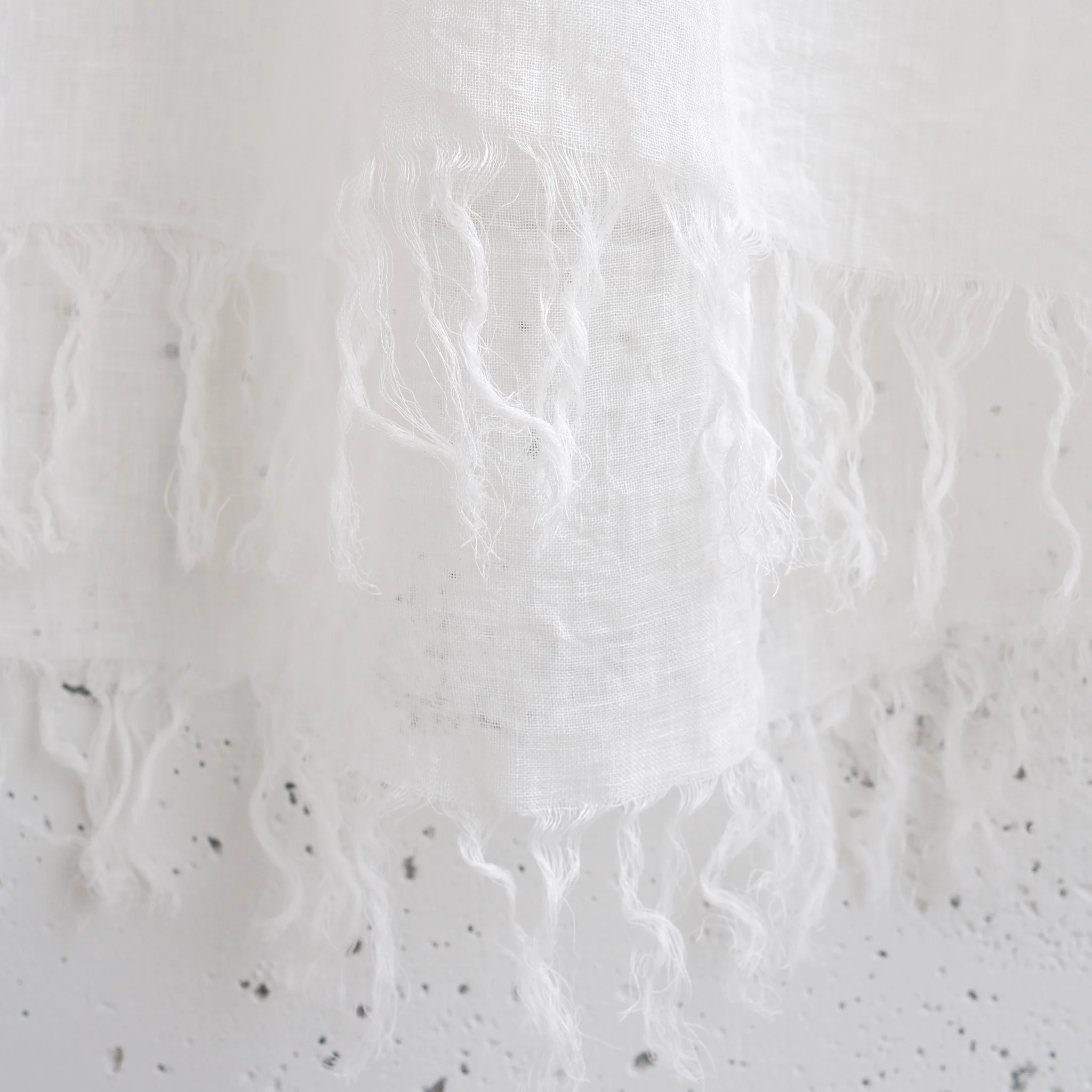 Shawl - Linen Handwoven with Long Fringe - White - Image 3