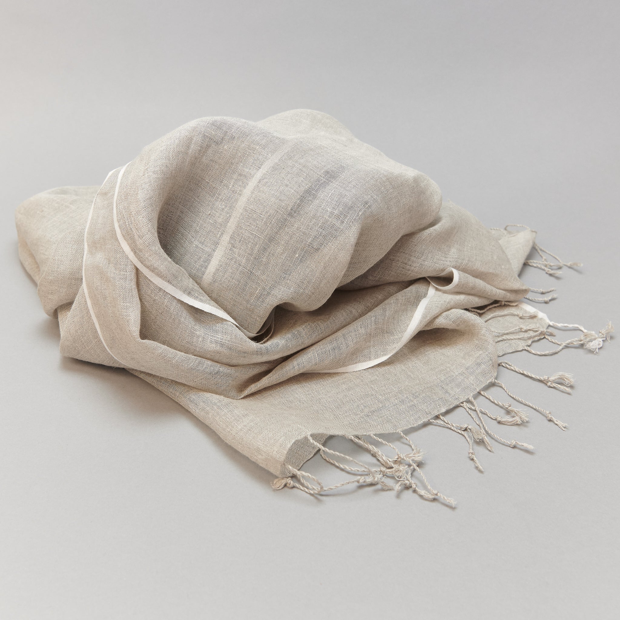 Shawl - Linen Handwoven with Tassels - Natural - Image 3