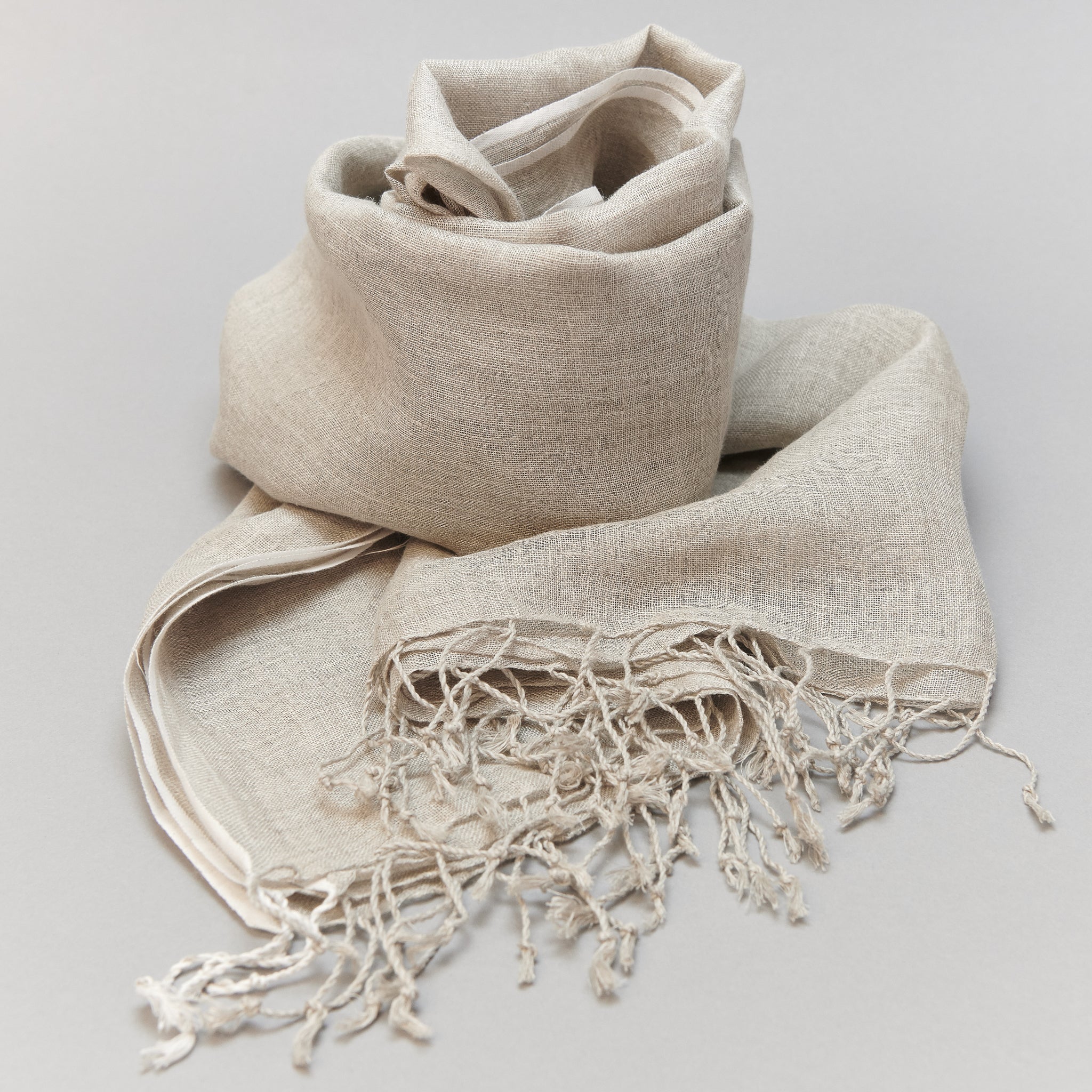 Shawl - Linen Handwoven with Tassels - Natural - Image 6