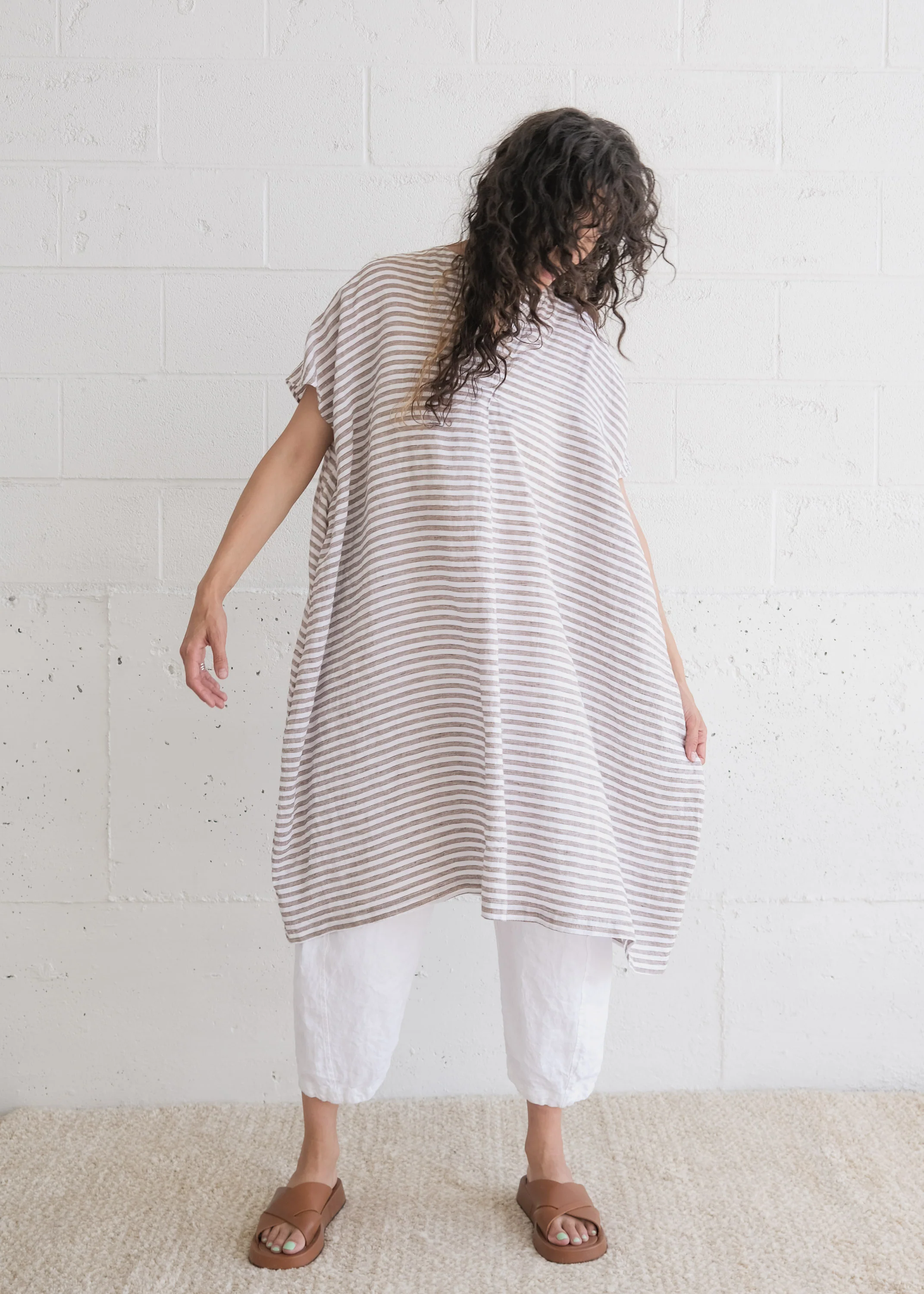 Tabo Dress - Handwoven Linen - Sand Stripe - Image 5